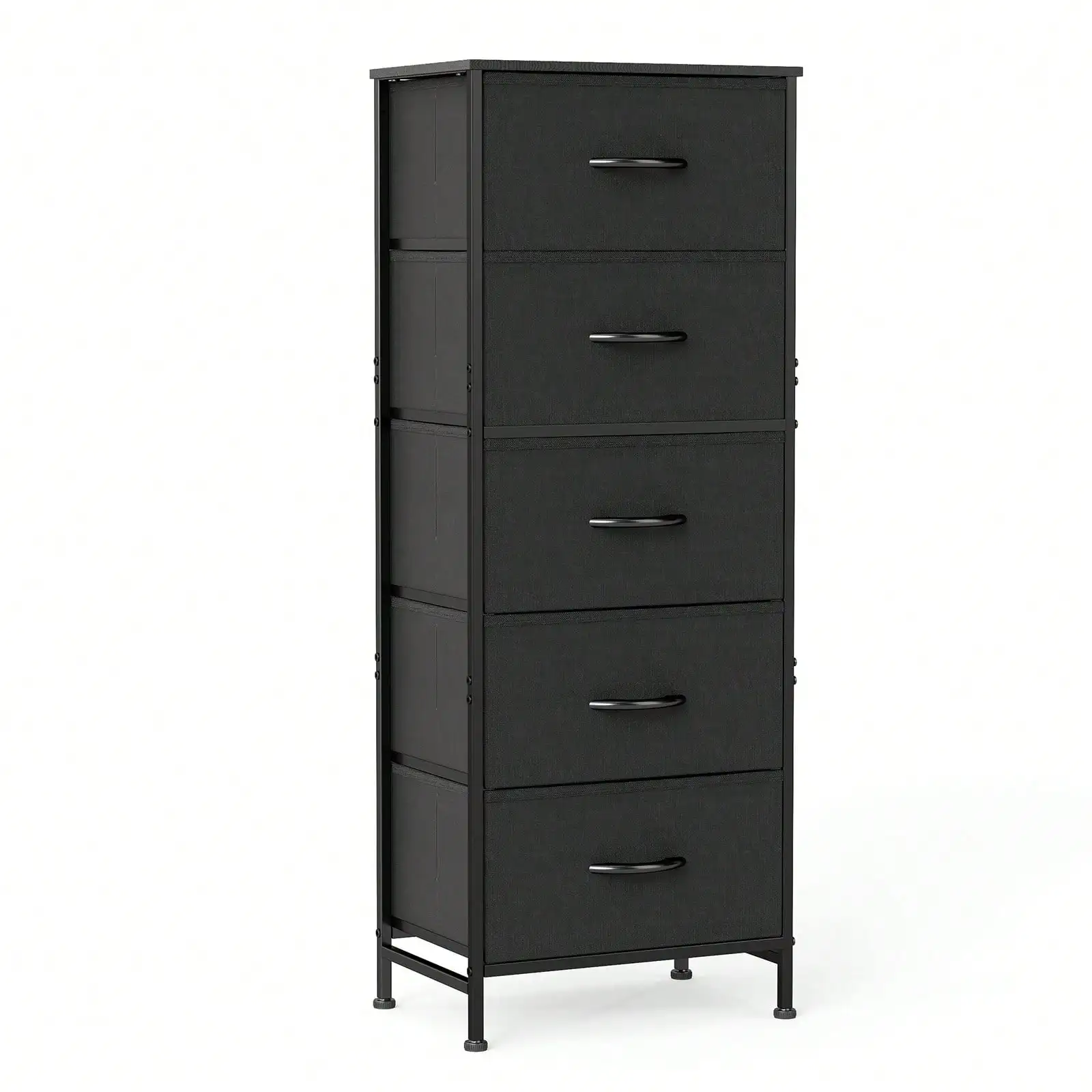5 Drawer Dresser with Wood Top & Steel Frame, Fabric Storage Bin Chest, Sturdy Organizer for Bedroom Closet Hallway,