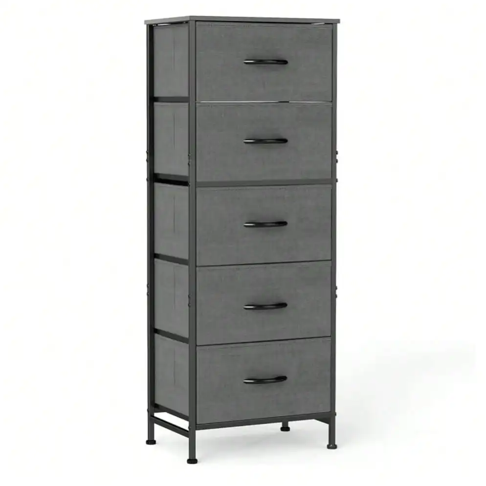 5 Drawer Dresser with Wood Top & Steel Frame, Fabric Storage Bin Chest, Sturdy Organizer for Bedroom Closet Hallway,