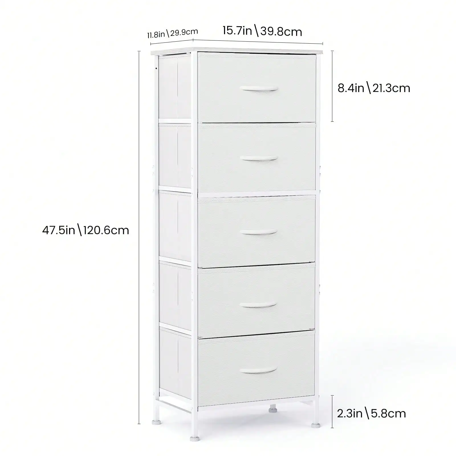 5 Drawer Dresser with Wood Top & Steel Frame, Fabric Storage Bin Chest, Sturdy Organizer for Bedroom Closet Hallway,