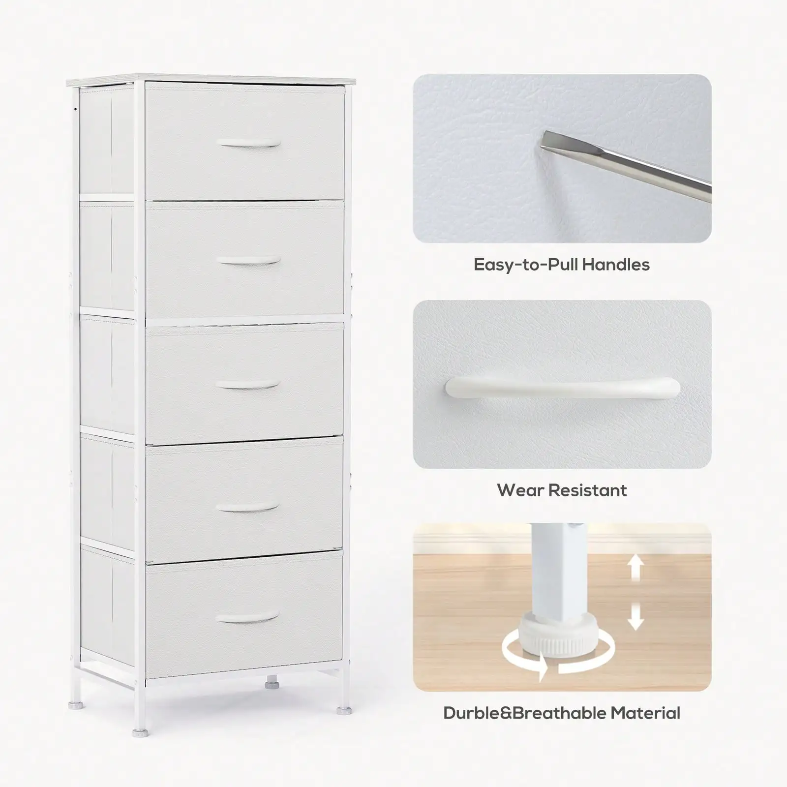 5 Drawer Dresser with Wood Top & Steel Frame, Fabric Storage Bin Chest, Sturdy Organizer for Bedroom Closet Hallway,