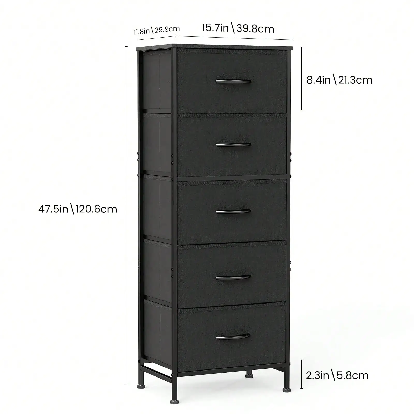 5 Drawer Dresser with Wood Top & Steel Frame, Fabric Storage Bin Chest, Sturdy Organizer for Bedroom Closet Hallway,