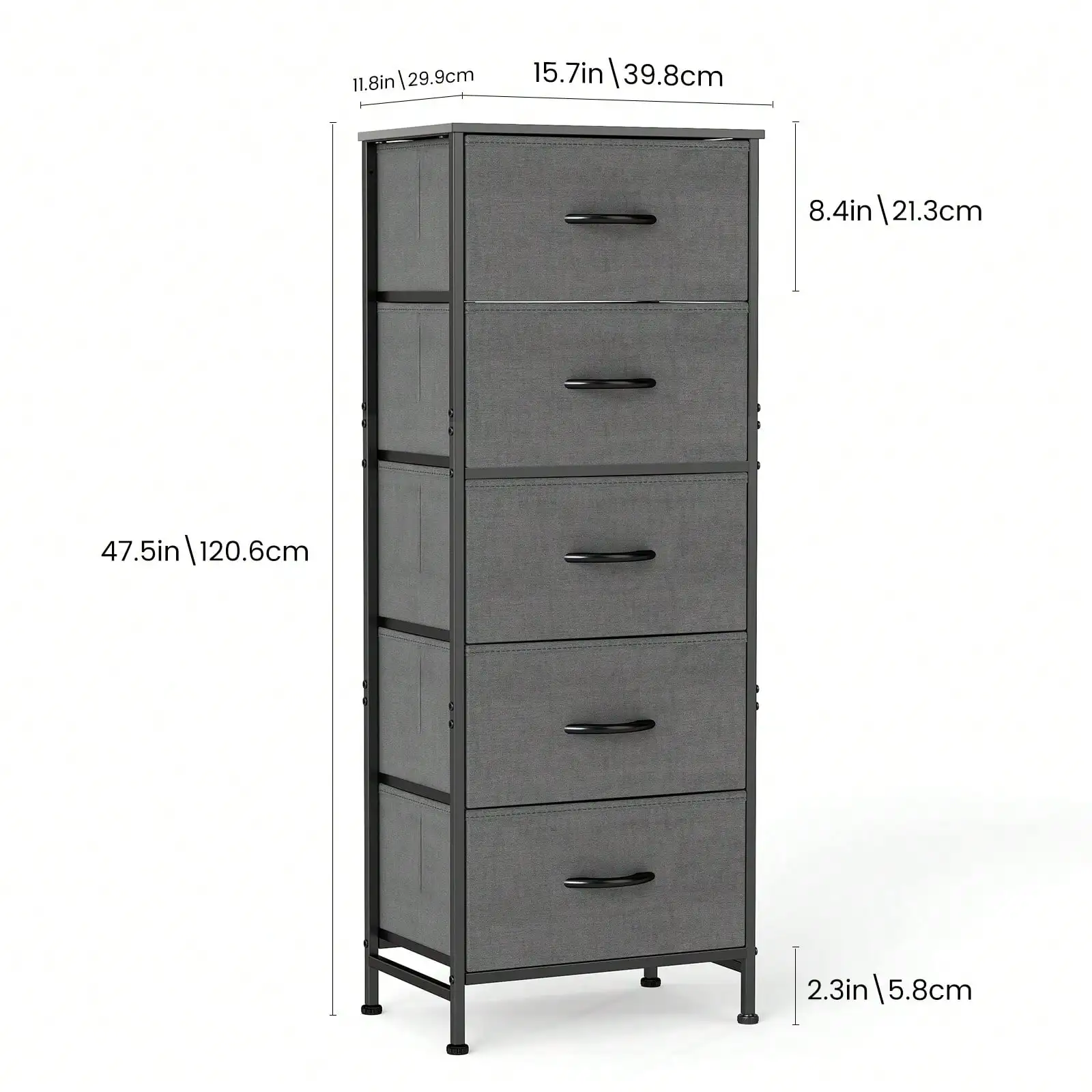5 Drawer Dresser with Wood Top & Steel Frame, Fabric Storage Bin Chest, Sturdy Organizer for Bedroom Closet Hallway,