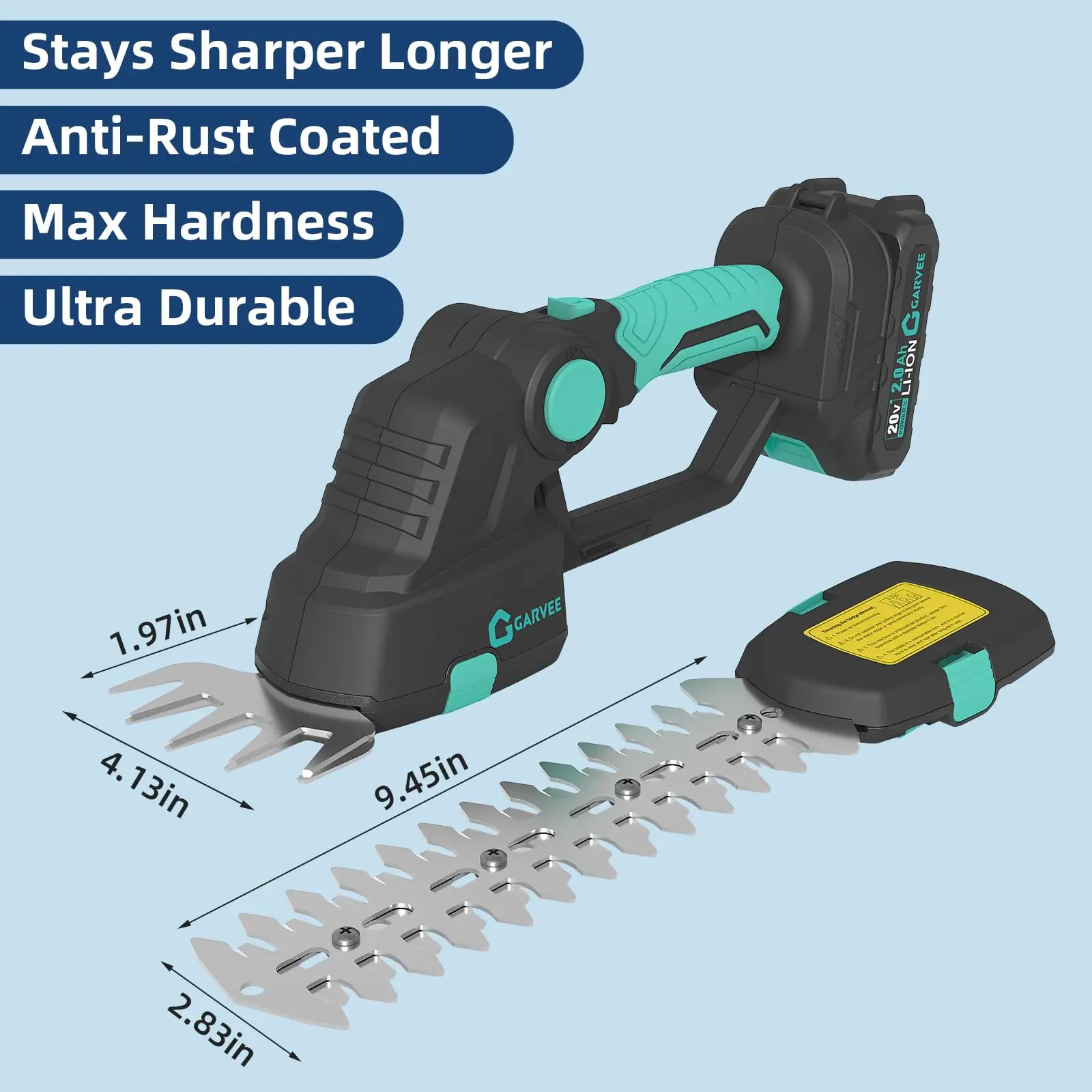 2-in-1 Cordless Grass Shear Hedge Trimmer, Electric Handheld Grass Cutter, 2x 2.0Ah Batteries, Adjustable Head, USB-C Charging