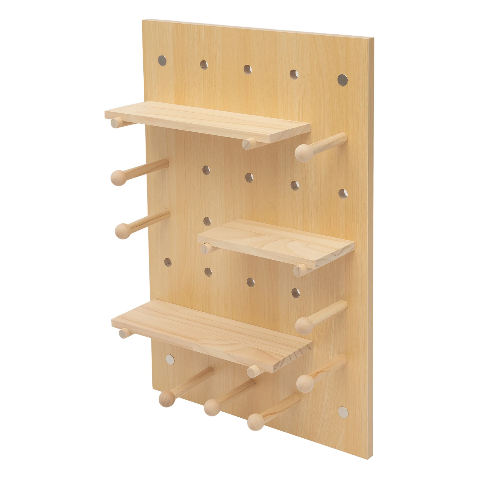 Wooden Pegboard Combination Wall Organizer Kit, Modular Display Pegboard with Shelves & Hooks, DIY Hanging Peg Board