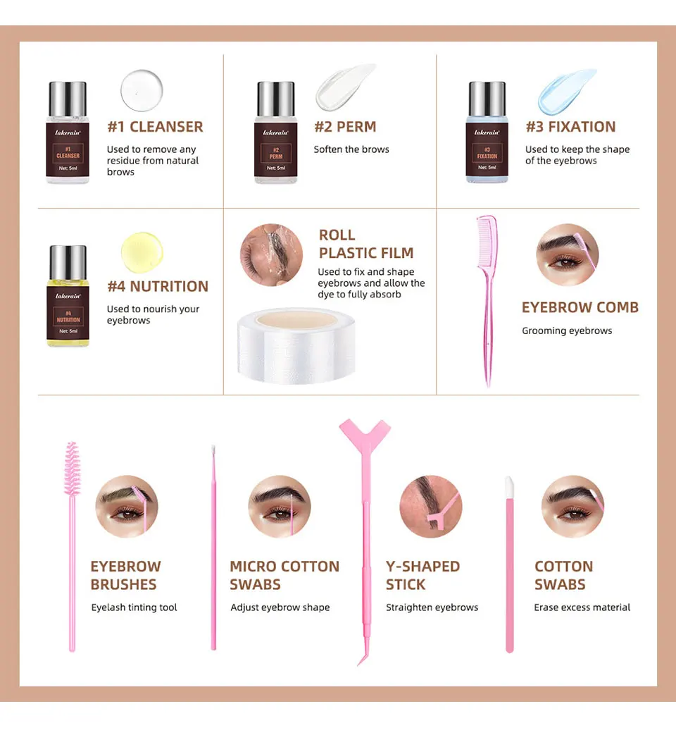 Brow Lamination Kit Semi-Permanent Brow Lift Eyebrow Perm Set Professional With Cling Film Keratin Nutrition Perming Lotion DIY Eyebrow Styling For Home Salon Use
