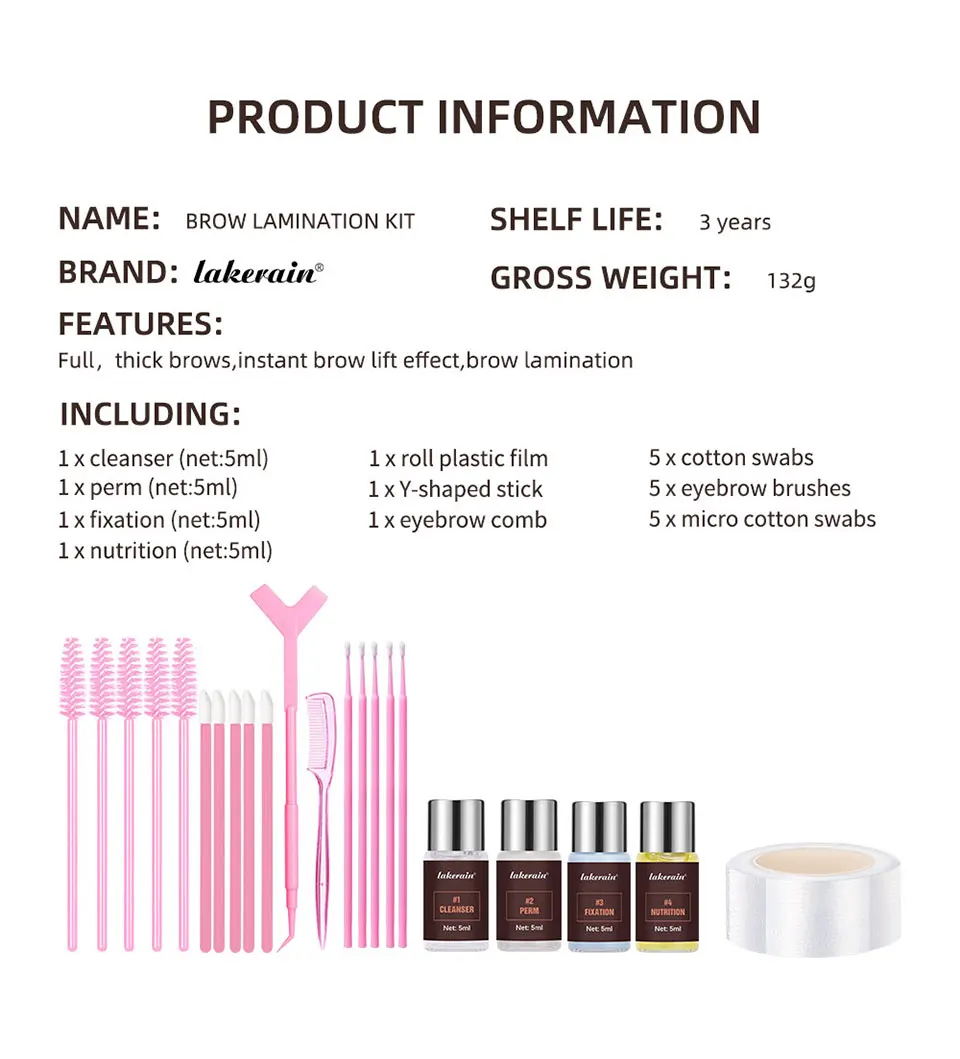 Brow Lamination Kit Semi-Permanent Brow Lift Eyebrow Perm Set Professional With Cling Film Keratin Nutrition Perming Lotion DIY Eyebrow Styling For Home Salon Use