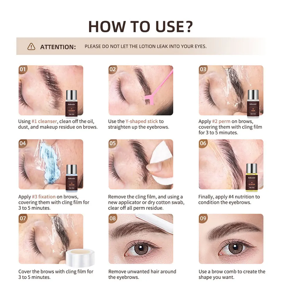 Brow Lamination Kit Semi-Permanent Brow Lift Eyebrow Perm Set Professional With Cling Film Keratin Nutrition Perming Lotion DIY Eyebrow Styling For Home Salon Use