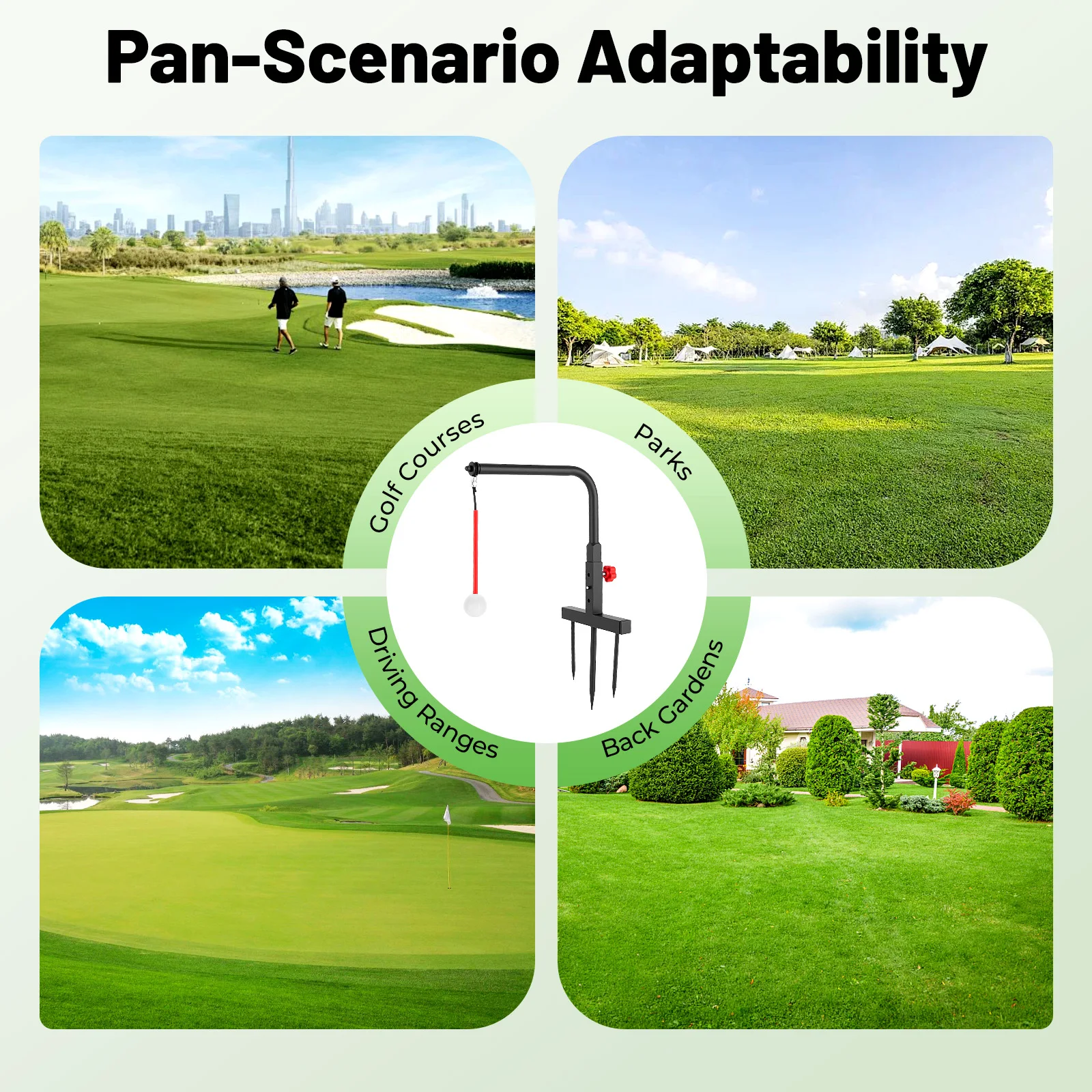 Golf Swing Trainer, Golf Practice Swing Aid, Golf Training Equipment, Durable Iron Construction, 360° Automatic Ball Return, Adjustable Height, Indoor Outdoor Use, Compact Portable Design, Chipping, Straight, Hook Swing Trainer for Beginners and Pros