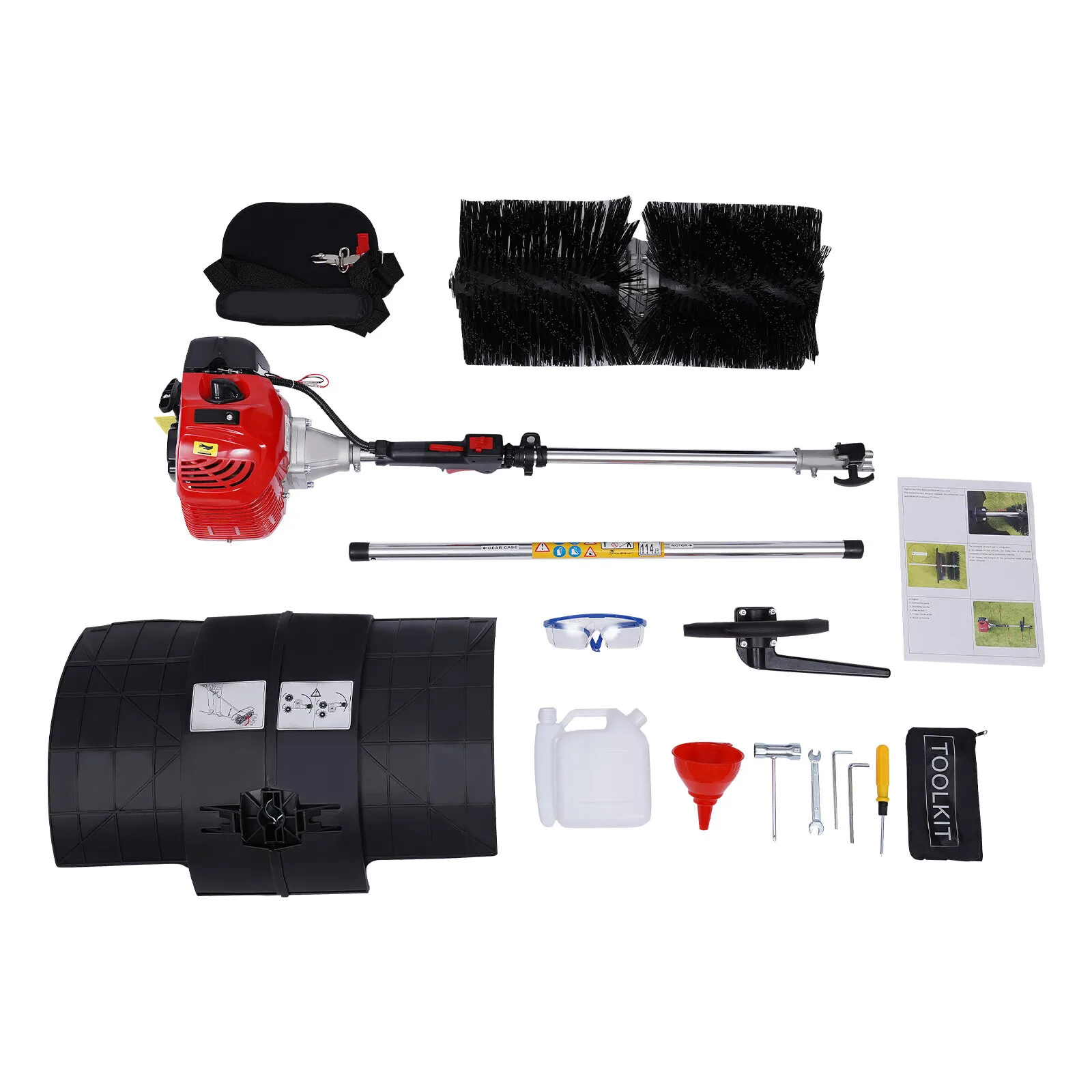 52CC 6500-8500rpm 2.3hp Multi-Purpose Handheld Sweeper Broom 2-Stroke 1-Cylinder Gas Power with Curved Baffle Quick Connector for Driveway Turf Artificial Grass Snow Clean