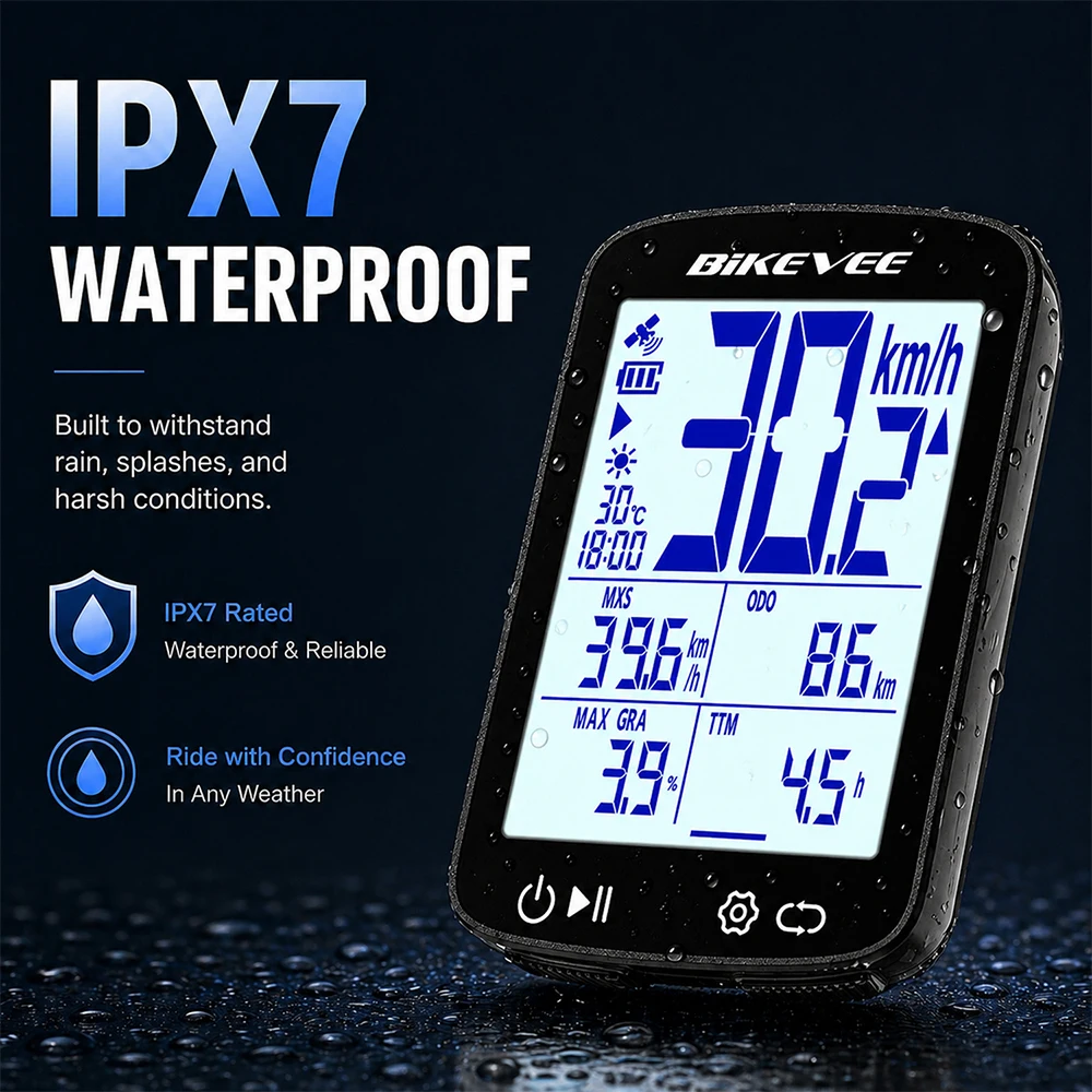 Bikevee 2.4-inch Professional Wireless Bluetooth Bicycle Computer MPH KM/H USB Rechargeable Multifunctional GPS Bike Speedometer Odometer with Auto Start/Stop Backlight Outdoor Riding Accessories Connect BIKEVEE APP