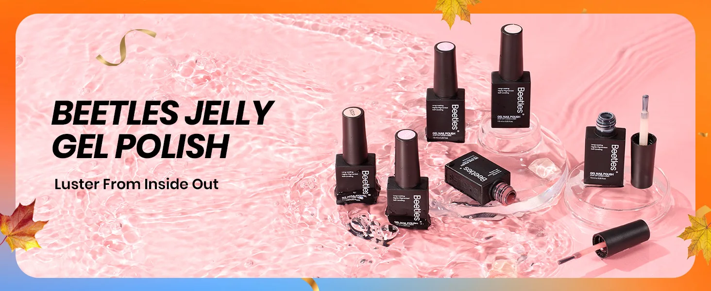 Beetles Jelly Gel Nail Polish Set Peach Color Sheer Gel 28 Days Long Lasting 6 Colors Nude Pink Gel Polish Kit 7.5ml Beginner Suitable for All Se DIY