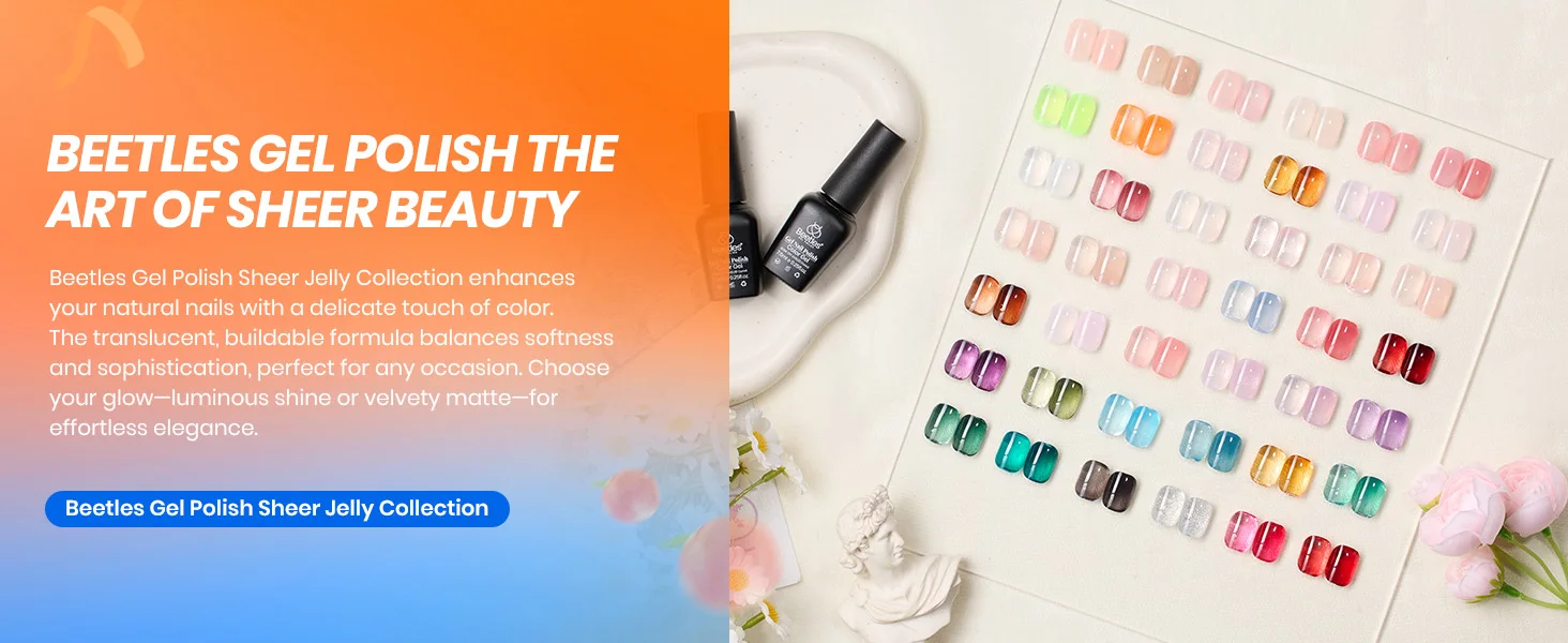 Beetles Jelly Gel Nail Polish Set Peach Color Sheer Gel 28 Days Long Lasting 6 Colors Nude Pink Gel Polish Kit 7.5ml Beginner Suitable for All Se DIY