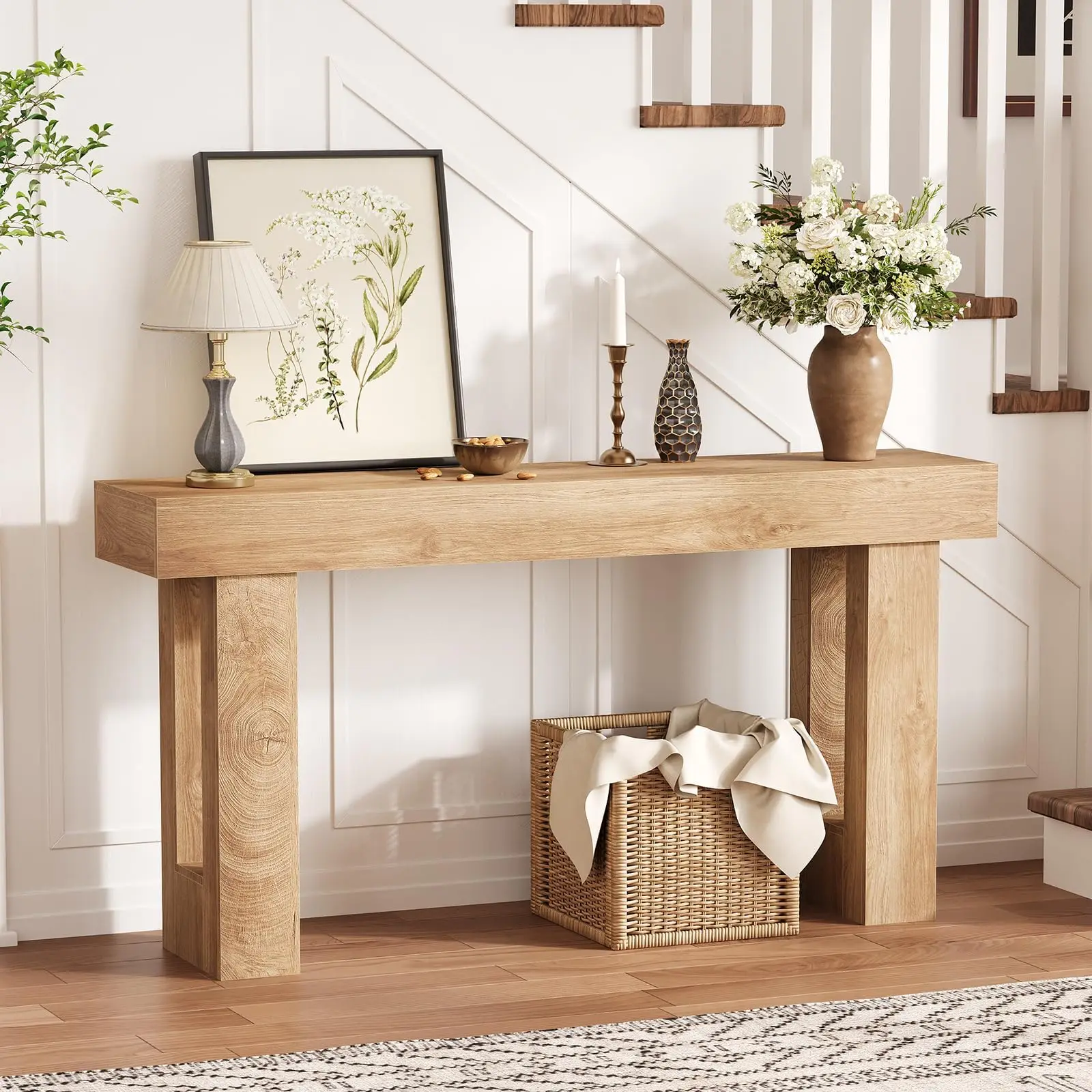 63 Inch Narrow Console Table For Entryway, Farmhouse Sofa Table Behind Couch, Long Wooden Hallway Table For Living Room Bedroom