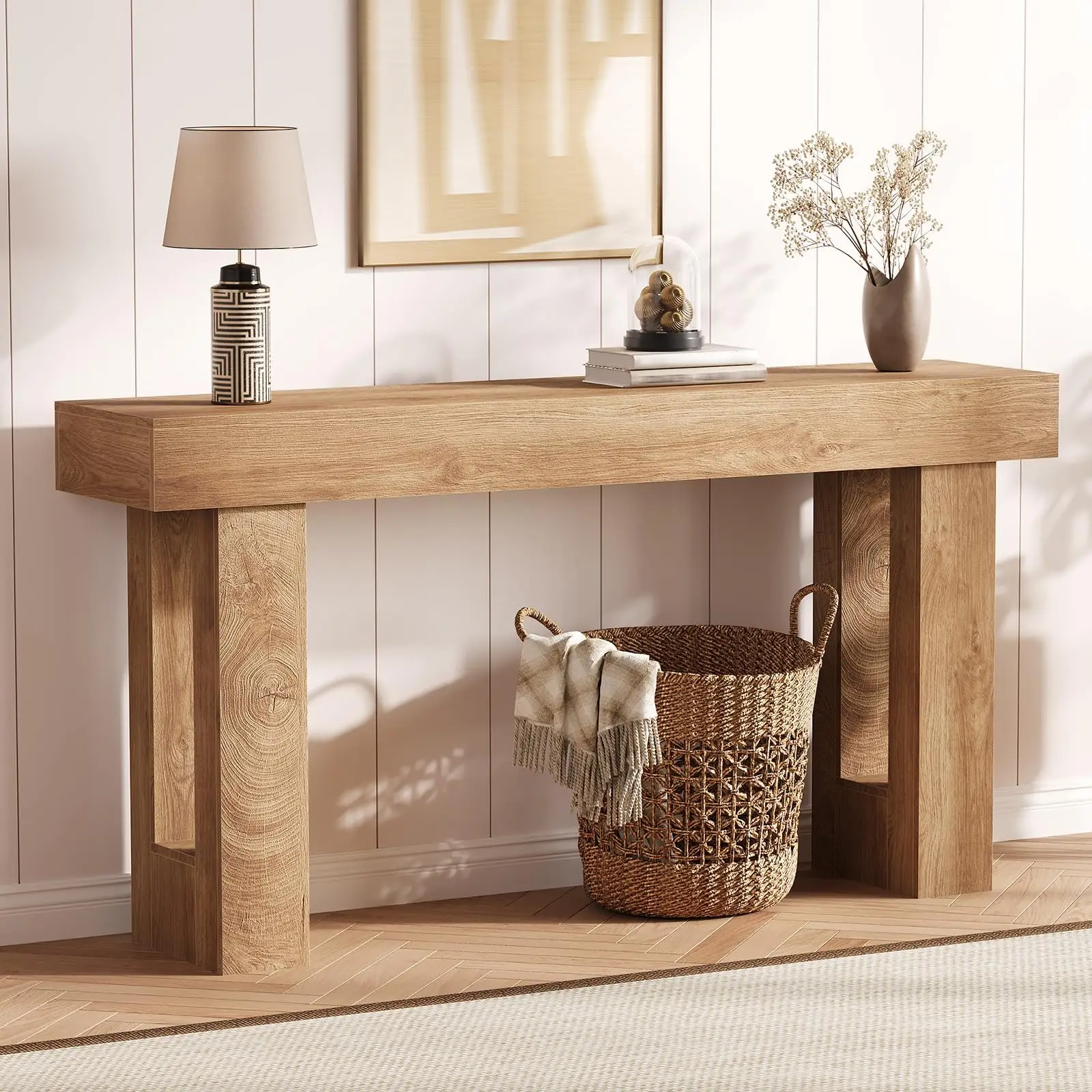 63 Inch Narrow Console Table For Entryway, Farmhouse Sofa Table Behind Couch, Long Wooden Hallway Table For Living Room Bedroom