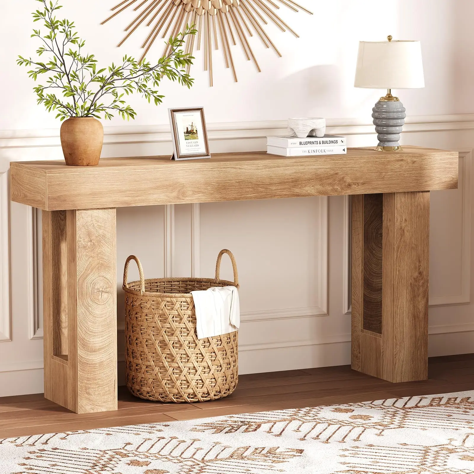 63 Inch Narrow Console Table For Entryway, Farmhouse Sofa Table Behind Couch, Long Wooden Hallway Table For Living Room Bedroom