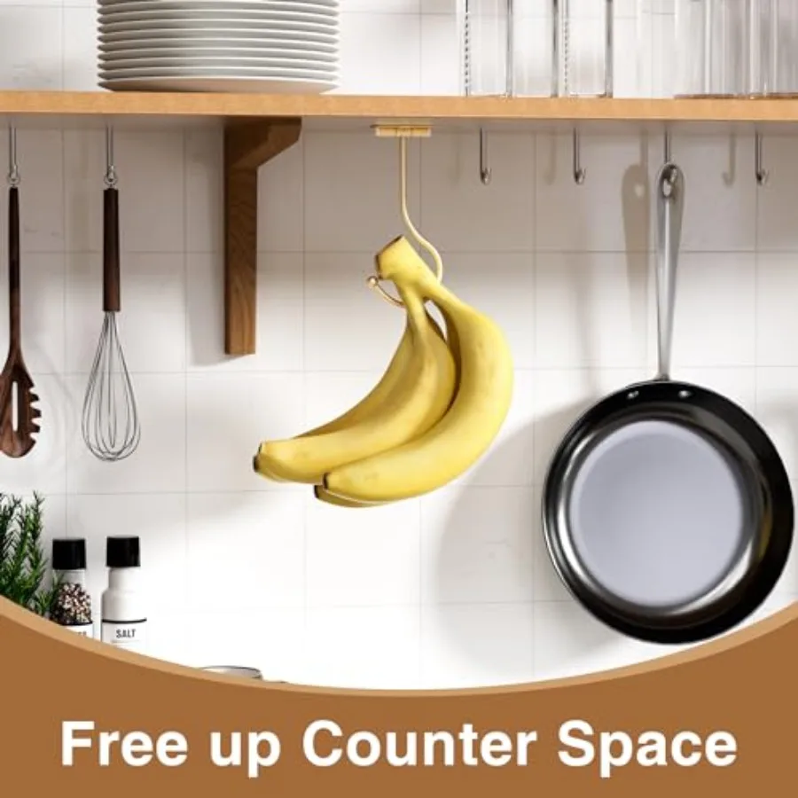 Banana Hanger Hook Under Cabinet: Adhesive Banana Holder, Foldable with Magnets When Not in Use, Under Counter Banana Hook, Sta