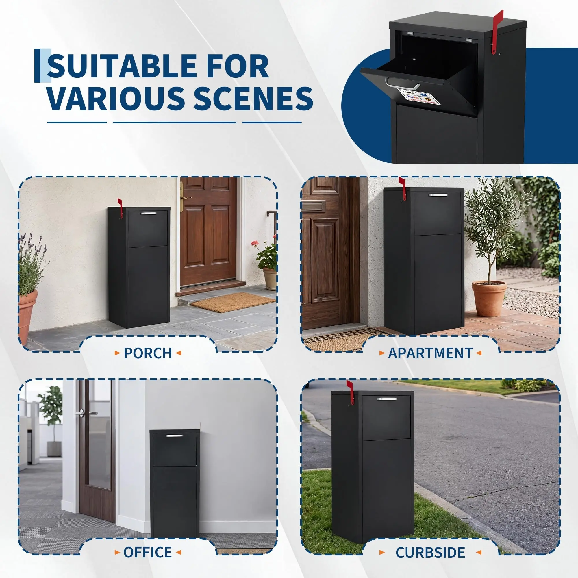 Outdoor Package Delivery Box 35.4in Galvanized Steel Lockable Parcel Drop Box Weatherproof Mail Storage Wall Or Floor Mount For Porch