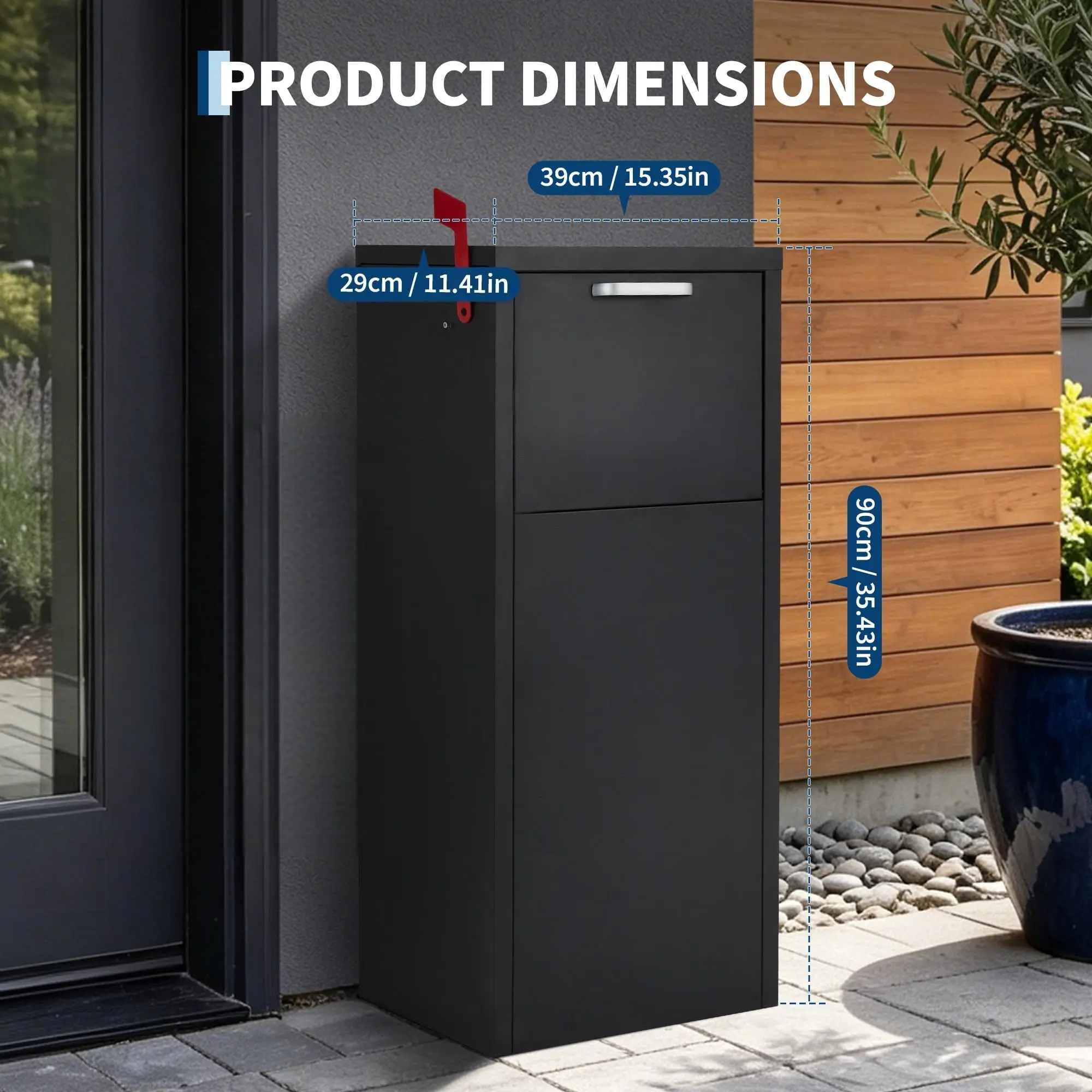 Outdoor Package Delivery Box 35.4in Galvanized Steel Lockable Parcel Drop Box Weatherproof Mail Storage Wall Or Floor Mount For Porch