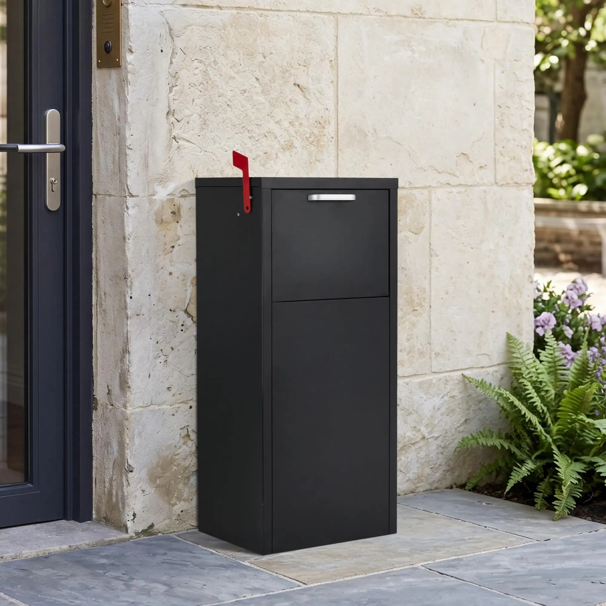 Outdoor Package Delivery Box 35.4in Galvanized Steel Lockable Parcel Drop Box Weatherproof Mail Storage Wall Or Floor Mount For Porch