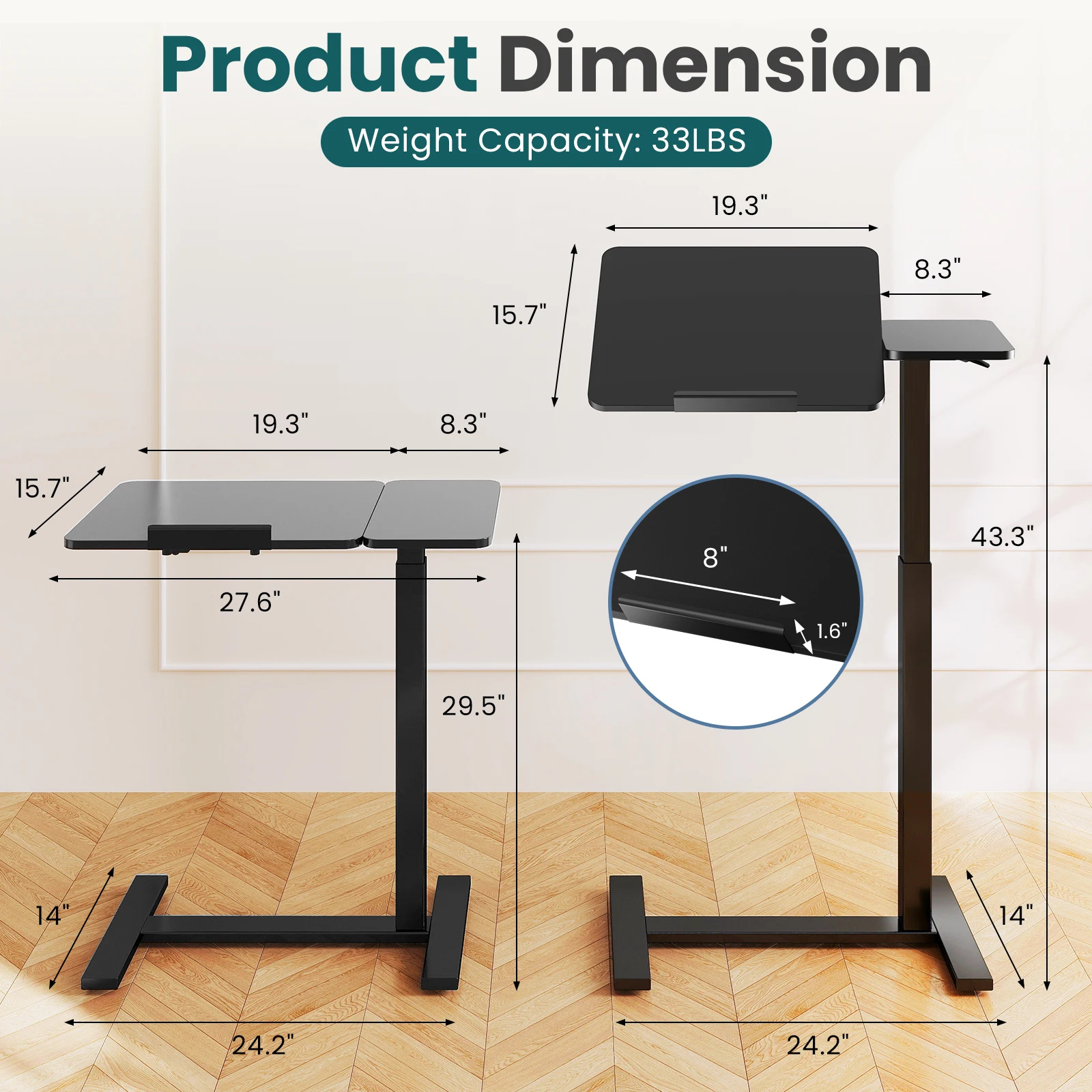 MCQ Standing Office Flip C-shaped Table Portable Ergonomic Storage Shelf Height Adjustable Gaming Table for Home Office Use Workstation