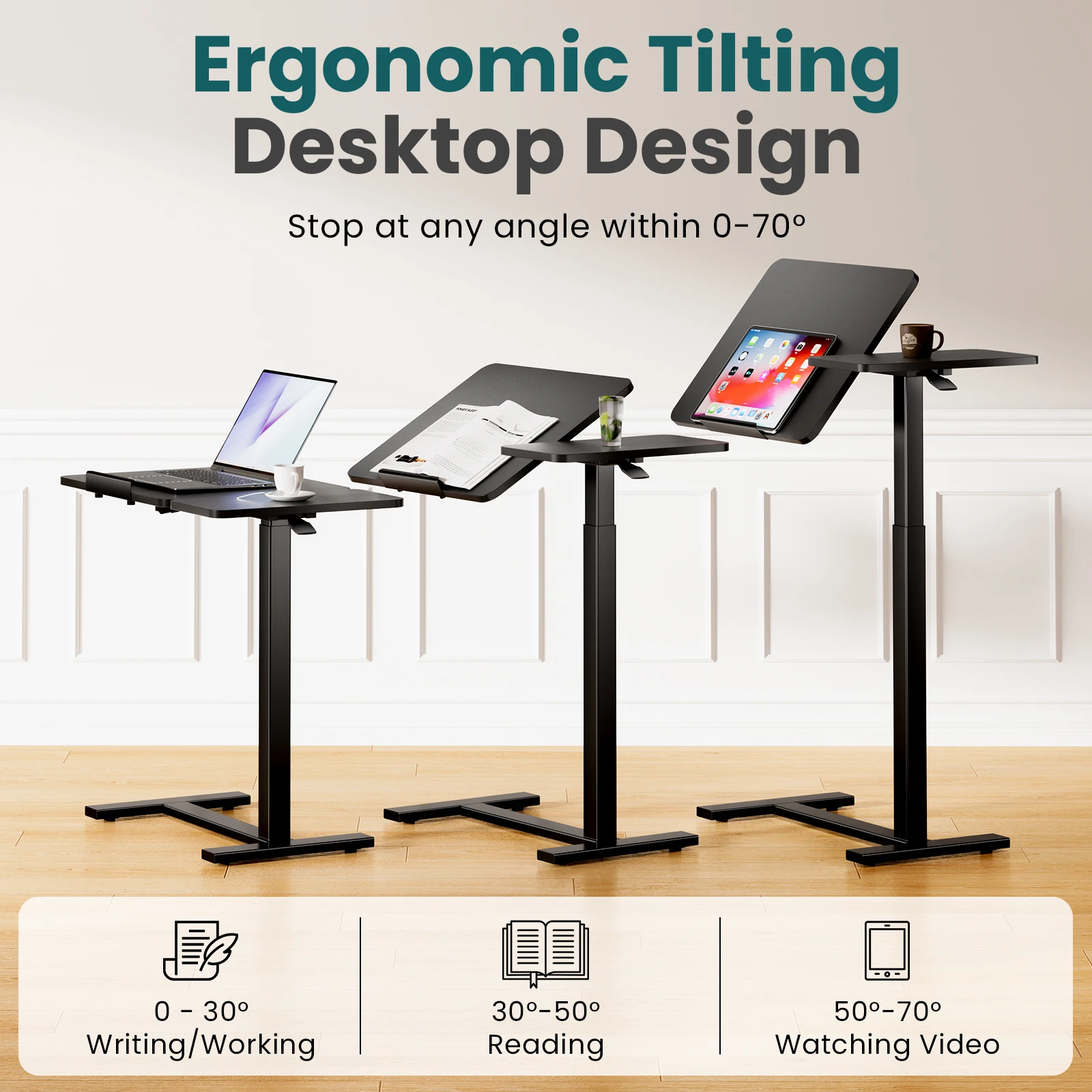 MCQ Standing Office Flip C-shaped Table Portable Ergonomic Storage Shelf Height Adjustable Gaming Table for Home Office Use Workstation