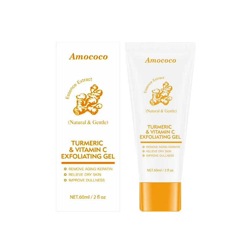 Amococo 2/4pcs Turmeric Vitamin C Exfoliating Gel 60ml Facial Peeling Gel Face Scrub Gentle Skin Care Set for Smooth Radiant Looking Skin