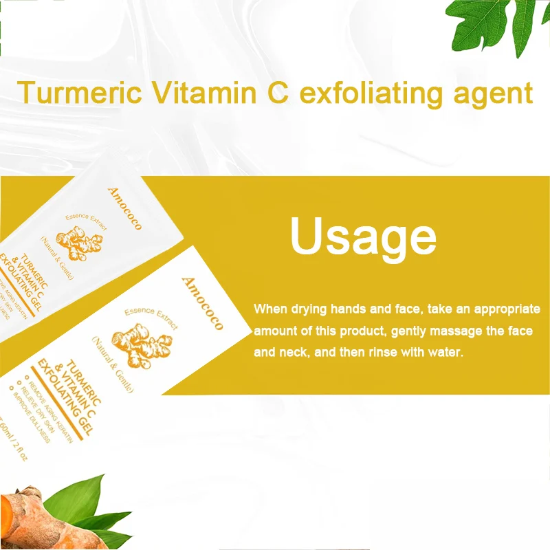 Amococo 2/4pcs Turmeric Vitamin C Exfoliating Gel 60ml Facial Peeling Gel Face Scrub Gentle Skin Care Set for Smooth Radiant Looking Skin