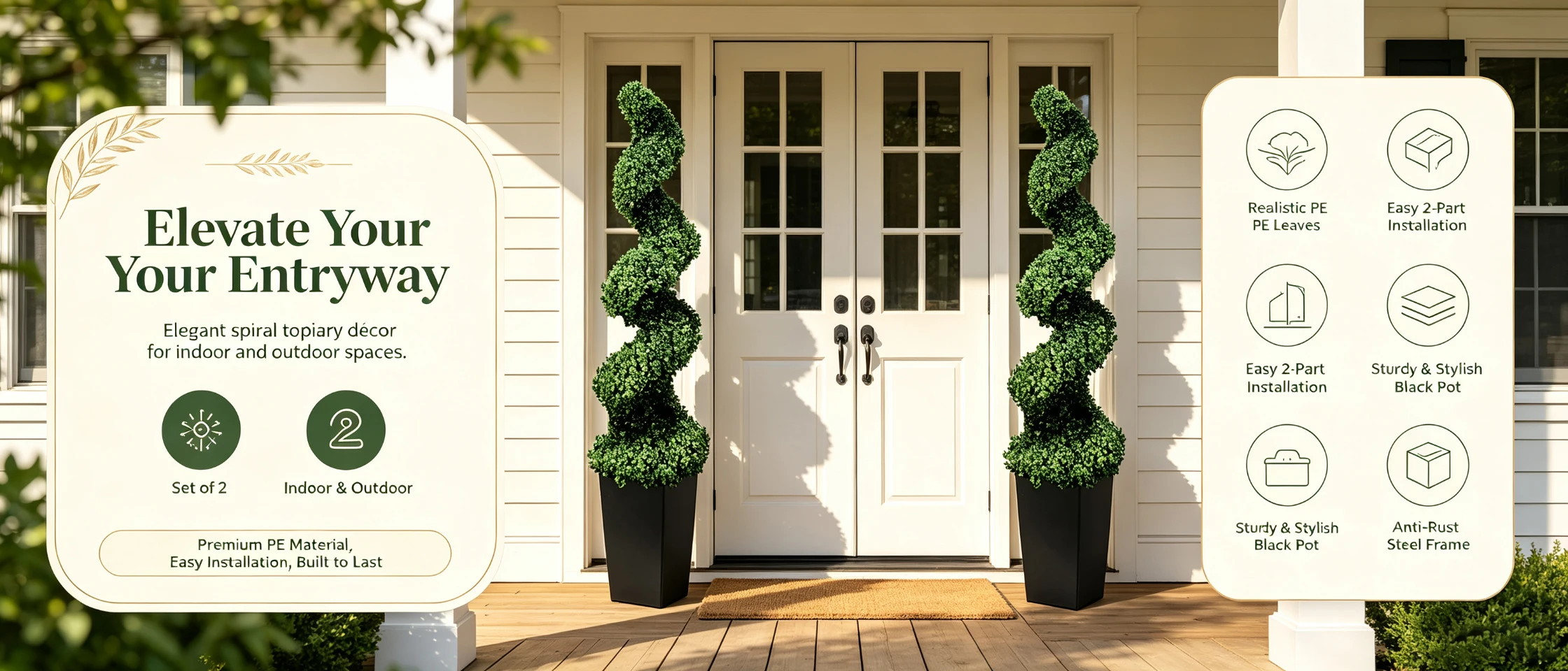 2.6/4.1/5.2ft Fake Plants 2 Pieces Artificial Boxwood Spiral Topiary Trees with Large Planter Spiral Faux Topiary Trees for Indoor Outdoor All-Year Green Fake Plants Highly Simulated for Home Christmas Decorative/Indoor/Front Porch/Garden