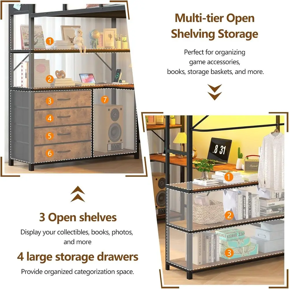 Lot Bed Twin Size with Storage Upholstered board, Metal Twin Lot Bed e with U-Shaped Desk & LED Lights, Bunk Lot Beds with Power