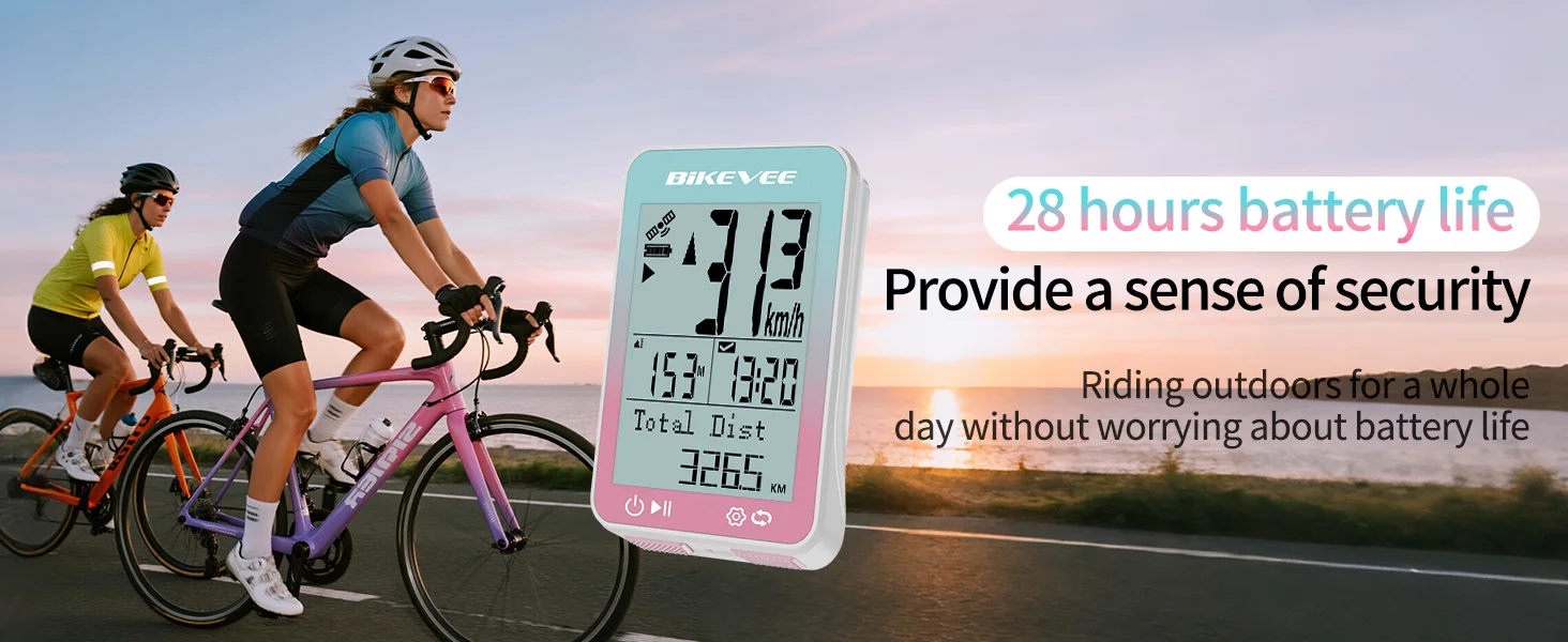 Bikevee Sports Fitness Wireless Bike Speedometer GPS Bicycle Computer 8 Languages IPX7 Waterproof 2.4" LCD Display MPH KM/H with Auto Start/Stop/Backlight Cycling Computer Stopwatch Tracking