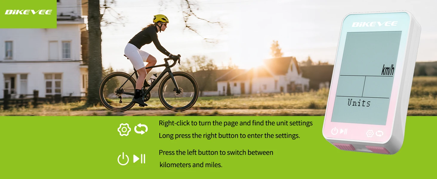 Bikevee Sports Fitness Wireless Bike Speedometer GPS Bicycle Computer 8 Languages IPX7 Waterproof 2.4" LCD Display MPH KM/H with Auto Start/Stop/Backlight Cycling Computer Stopwatch Tracking