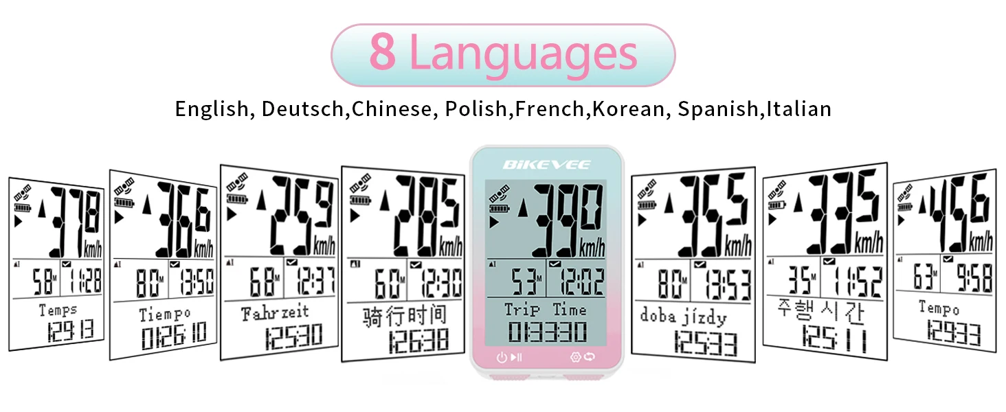 Bikevee Sports Fitness Wireless Bike Speedometer GPS Bicycle Computer 8 Languages IPX7 Waterproof 2.4" LCD Display MPH KM/H with Auto Start/Stop/Backlight Cycling Computer Stopwatch Tracking