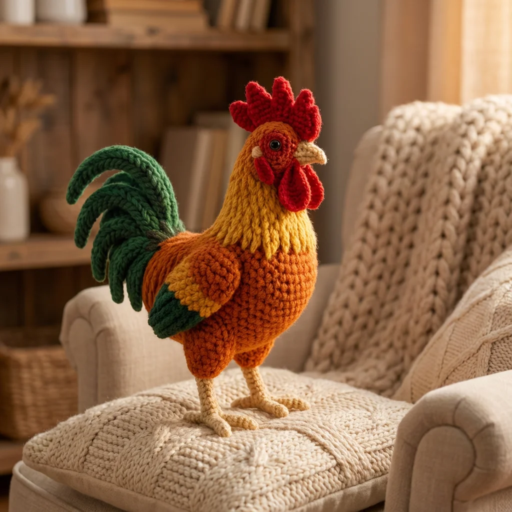 1 Set Complete Rooster Amigurumi - Adult Crochet Handmade Beginner Animal Crochet Kit - Handmade Crochet for Craft Lovers - Crochet Kit for Adults - Crochet Kit Includes Basic English Stitch Instructions - with Step-By-Step PDF Text Tutorial - Creat