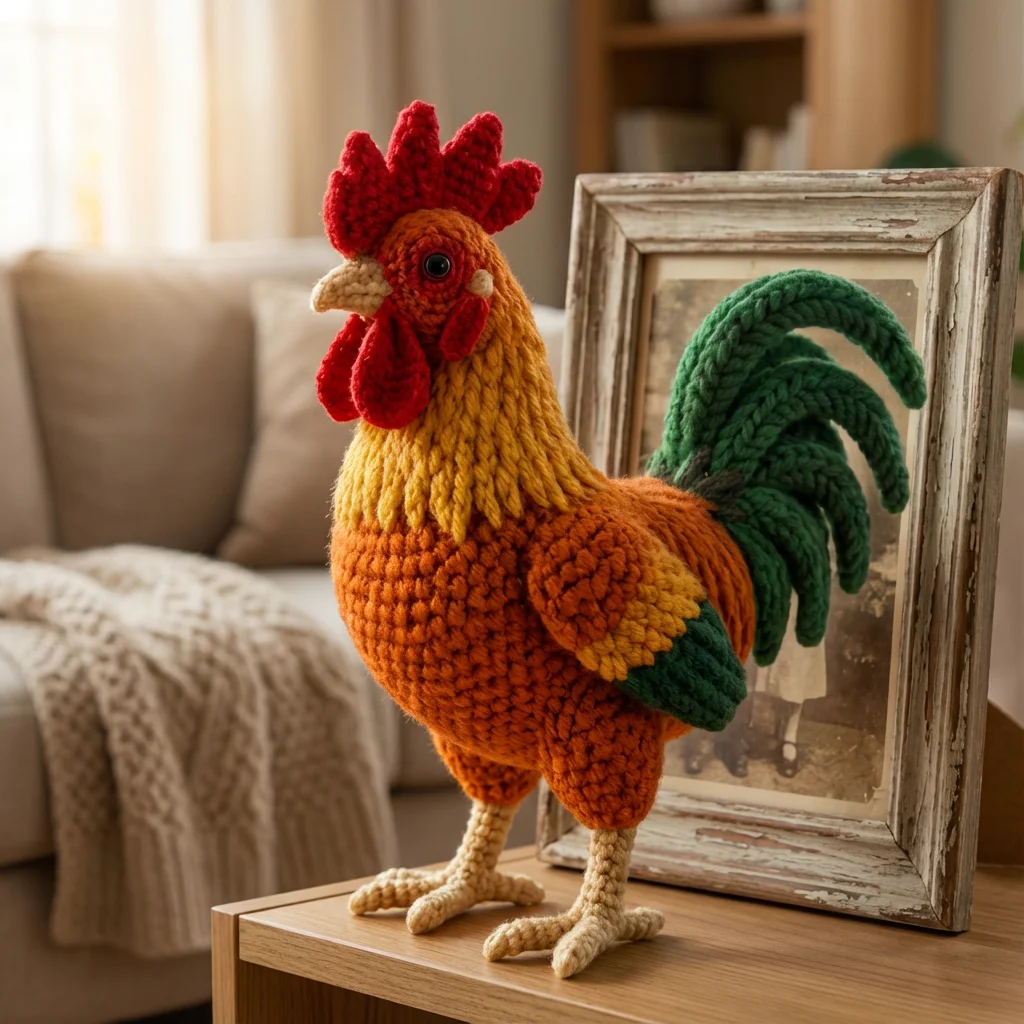 1 Set Complete Rooster Amigurumi - Adult Crochet Handmade Beginner Animal Crochet Kit - Handmade Crochet for Craft Lovers - Crochet Kit for Adults - Crochet Kit Includes Basic English Stitch Instructions - with Step-By-Step PDF Text Tutorial - Creat