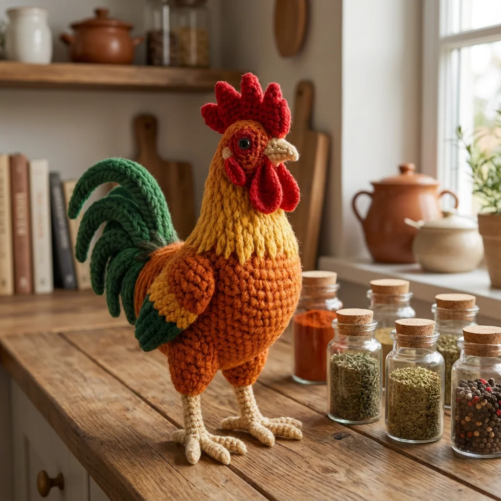 1 Set Complete Rooster Amigurumi - Adult Crochet Handmade Beginner Animal Crochet Kit - Handmade Crochet for Craft Lovers - Crochet Kit for Adults - Crochet Kit Includes Basic English Stitch Instructions - with Step-By-Step PDF Text Tutorial - Creat