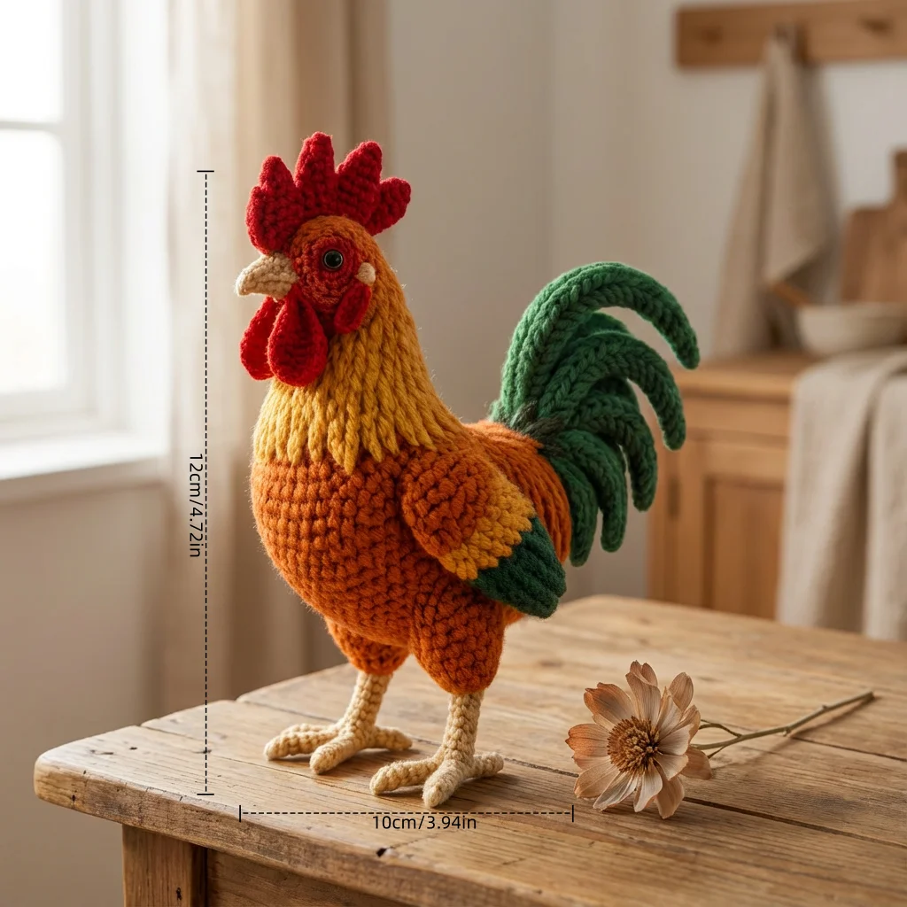 1 Set Complete Rooster Amigurumi - Adult Crochet Handmade Beginner Animal Crochet Kit - Handmade Crochet for Craft Lovers - Crochet Kit for Adults - Crochet Kit Includes Basic English Stitch Instructions - with Step-By-Step PDF Text Tutorial - Creat