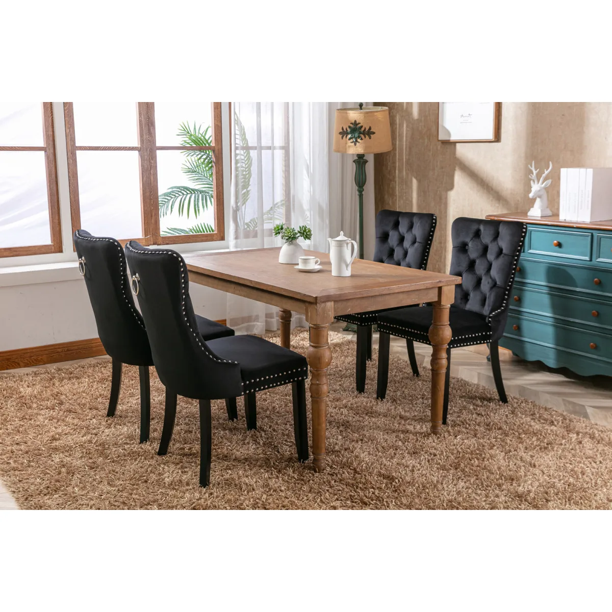 Nikki Collection Modern, High-end Tufted Solid Wood Contemporary Velvet Upholstered Dining Chair with Wood Legs Nailhead Trim