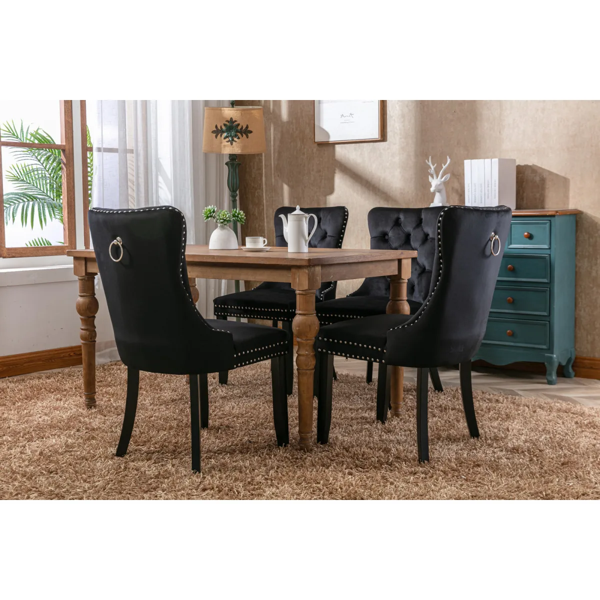Nikki Collection Modern, High-end Tufted Solid Wood Contemporary Velvet Upholstered Dining Chair with Wood Legs Nailhead Trim