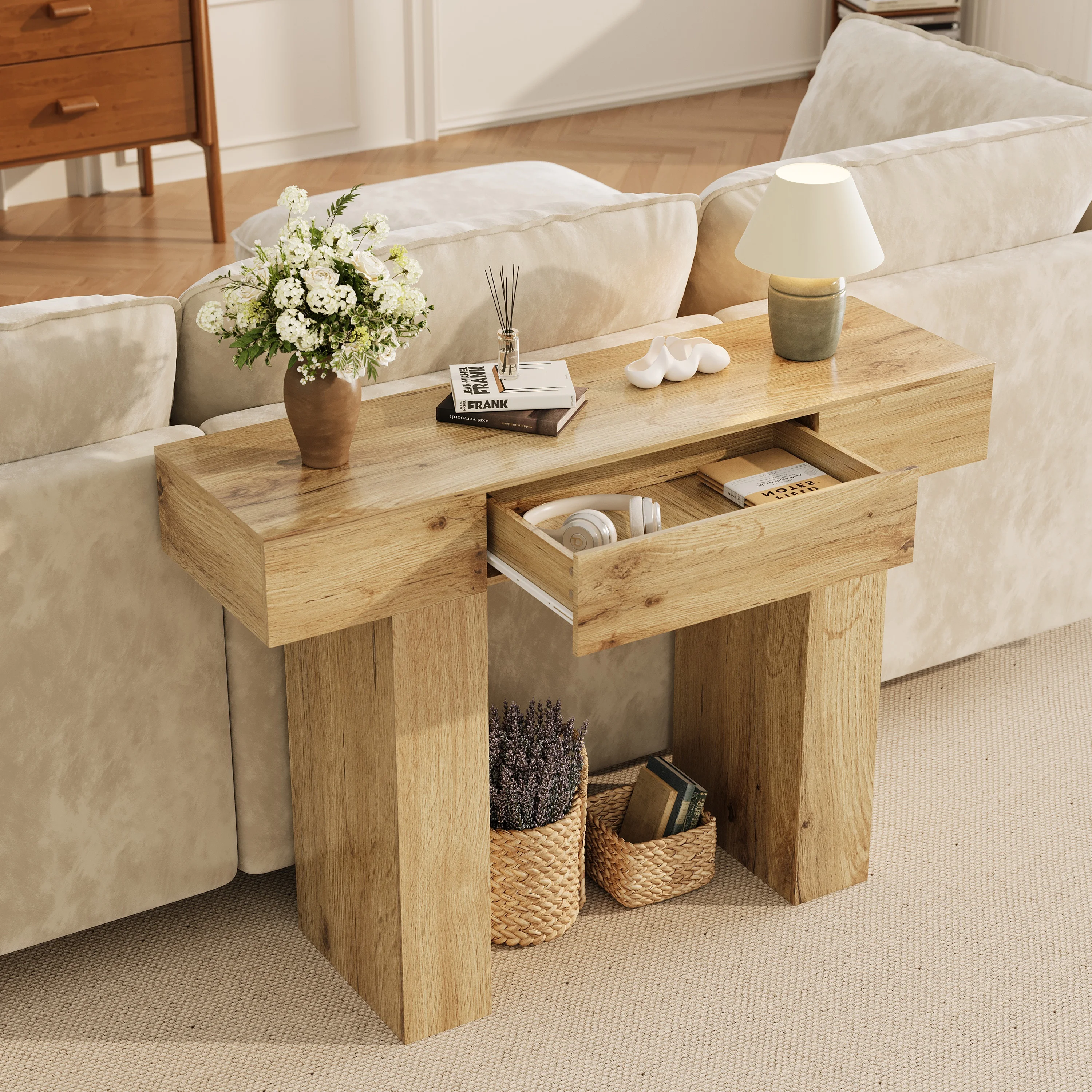 47" Long Console Table with Drawer,Narrow Entryway Table,Charcoal | Wood Rectangular Sofa Table Behind The Couch,TV Stand,Farmhouse Entry Way Tables for Entrance,Hallway,Foyer,Living Room