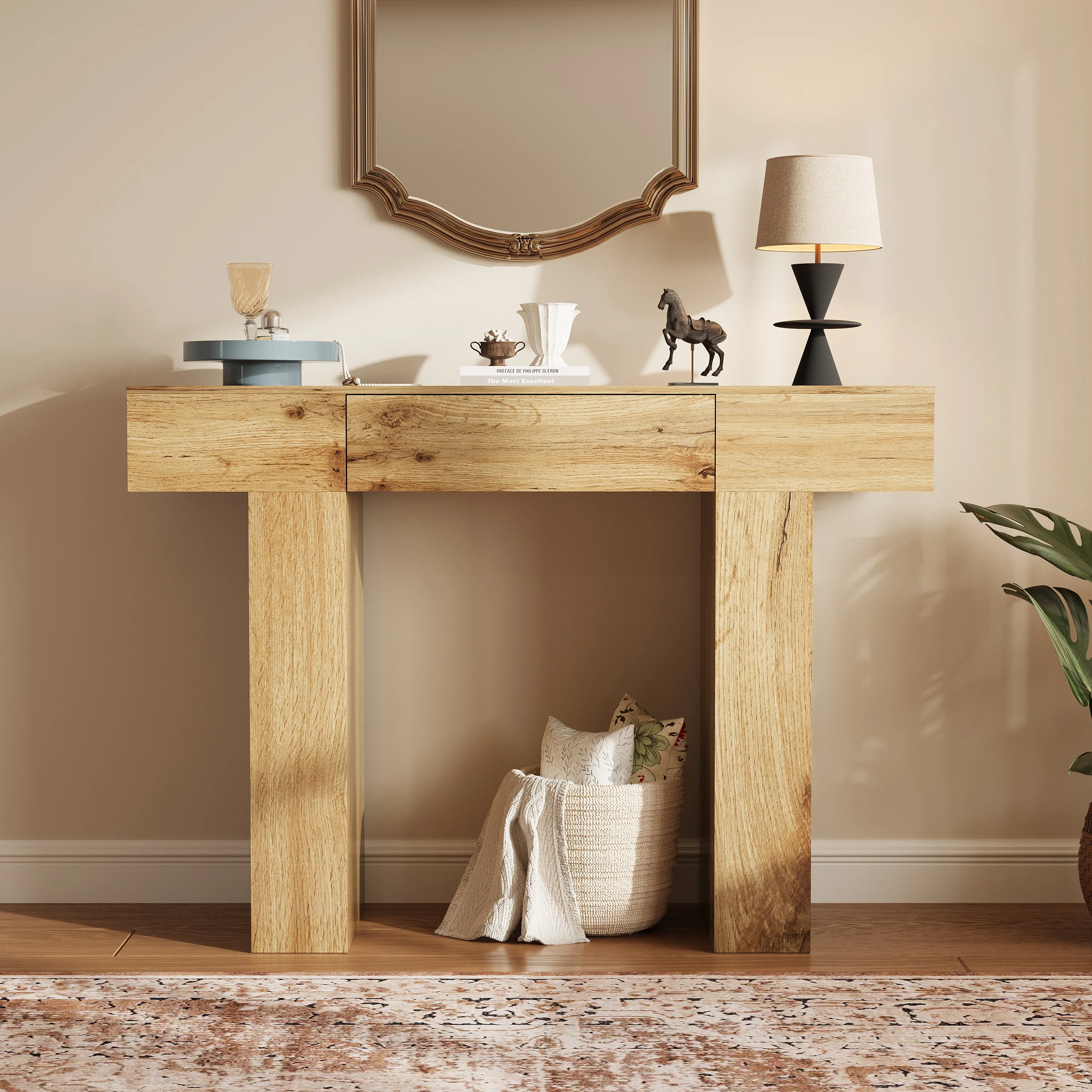 47" Long Console Table with Drawer,Narrow Entryway Table,Charcoal | Wood Rectangular Sofa Table Behind The Couch,TV Stand,Farmhouse Entry Way Tables for Entrance,Hallway,Foyer,Living Room
