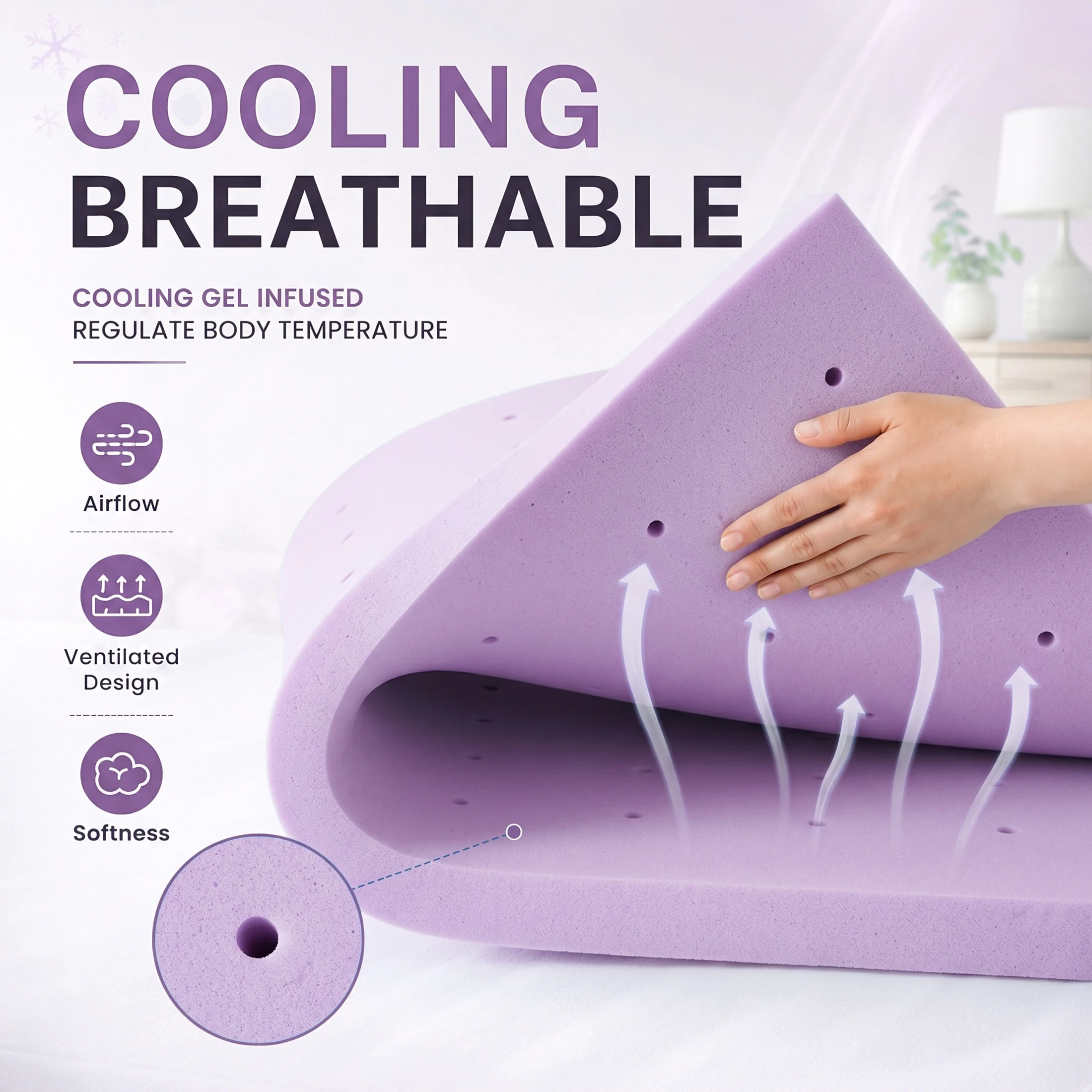 MCQ 1.5 Inch Memory Foam Mattress Topper Full Size Gel Breathable Cooling Mattress Soft Bed Topper For Home Bedroom Furniture 