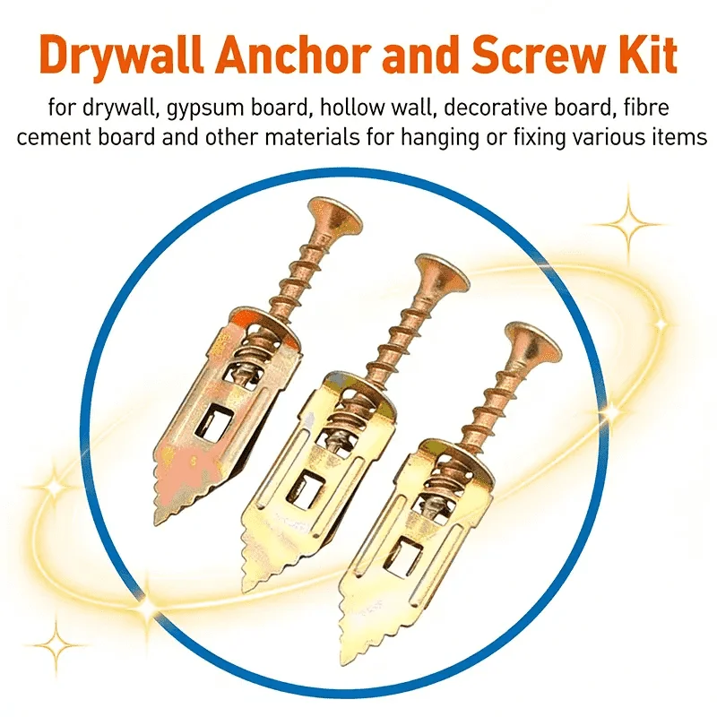 VKKM 480Pcs Heavy Duty Drywall Anchors & Wood Screws Assortment Kit, Self Tapping Fastener Set with Storage Box & T25 Bit for Wall Furniture Installation