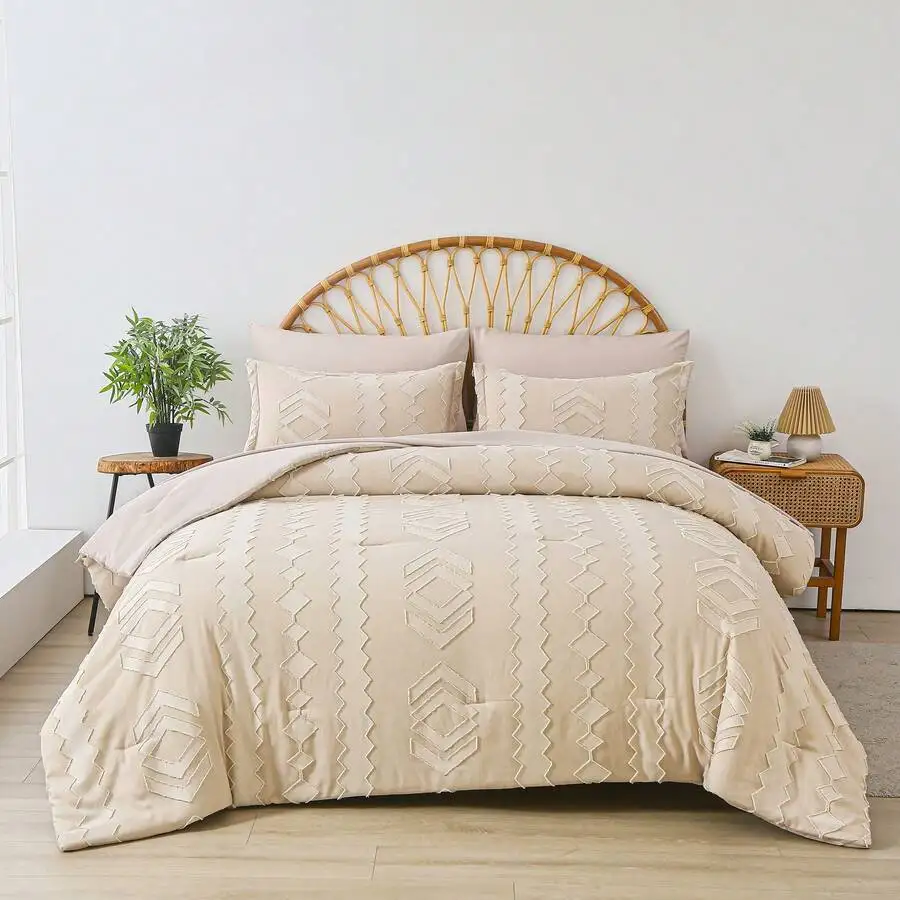 7-Piece Cozy Cut Flower Comforter Sets Queen - Soft Microfiber, Lightweight, Breathable - Twin/Full/Queen/King Summer Bedding Se
