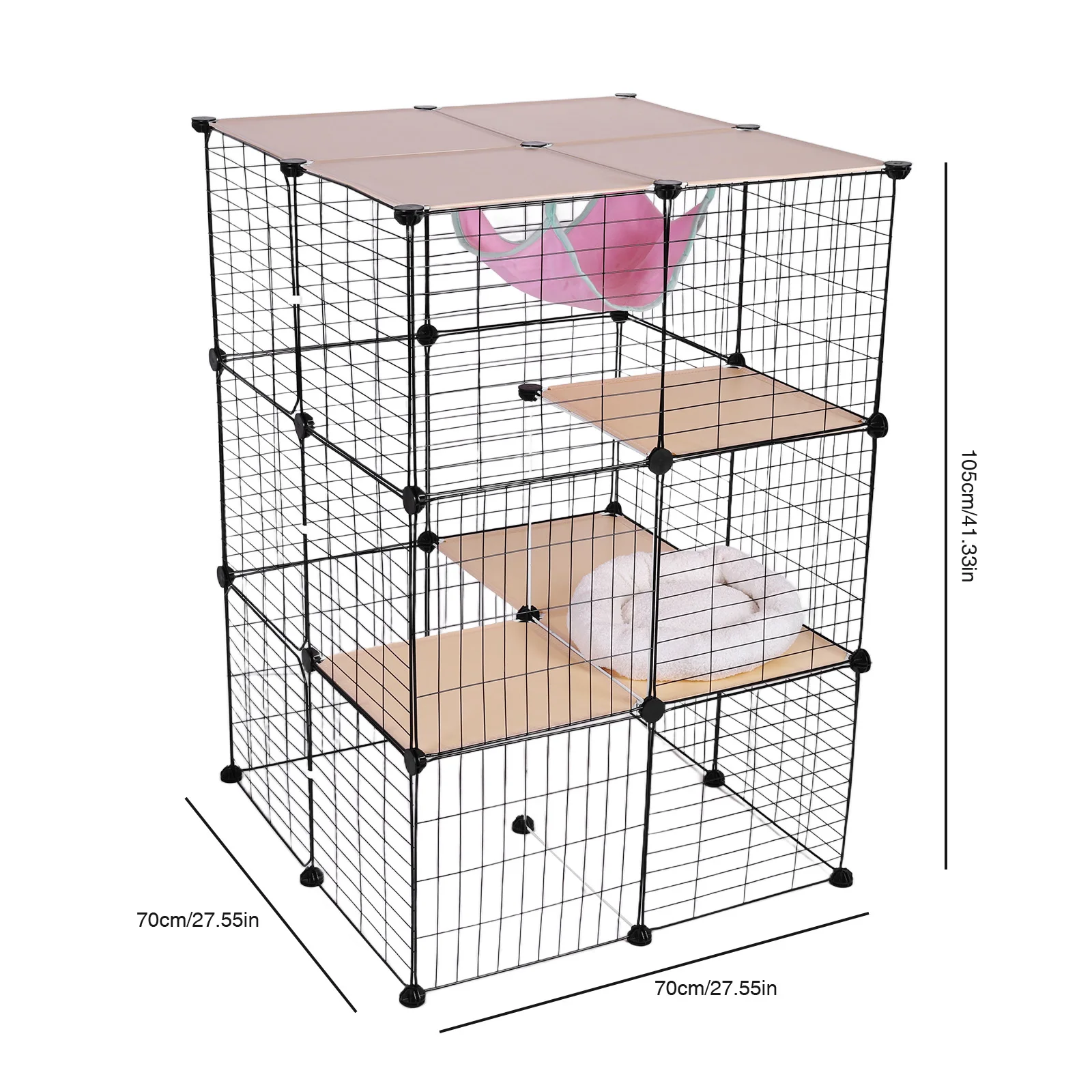 3-Tier Indoor Cat Enclosures & Hammock and Bed Cat Wire Kennel Crate Kitten Playpen Cage Large Exercise Place Ideal for 1-3Cats