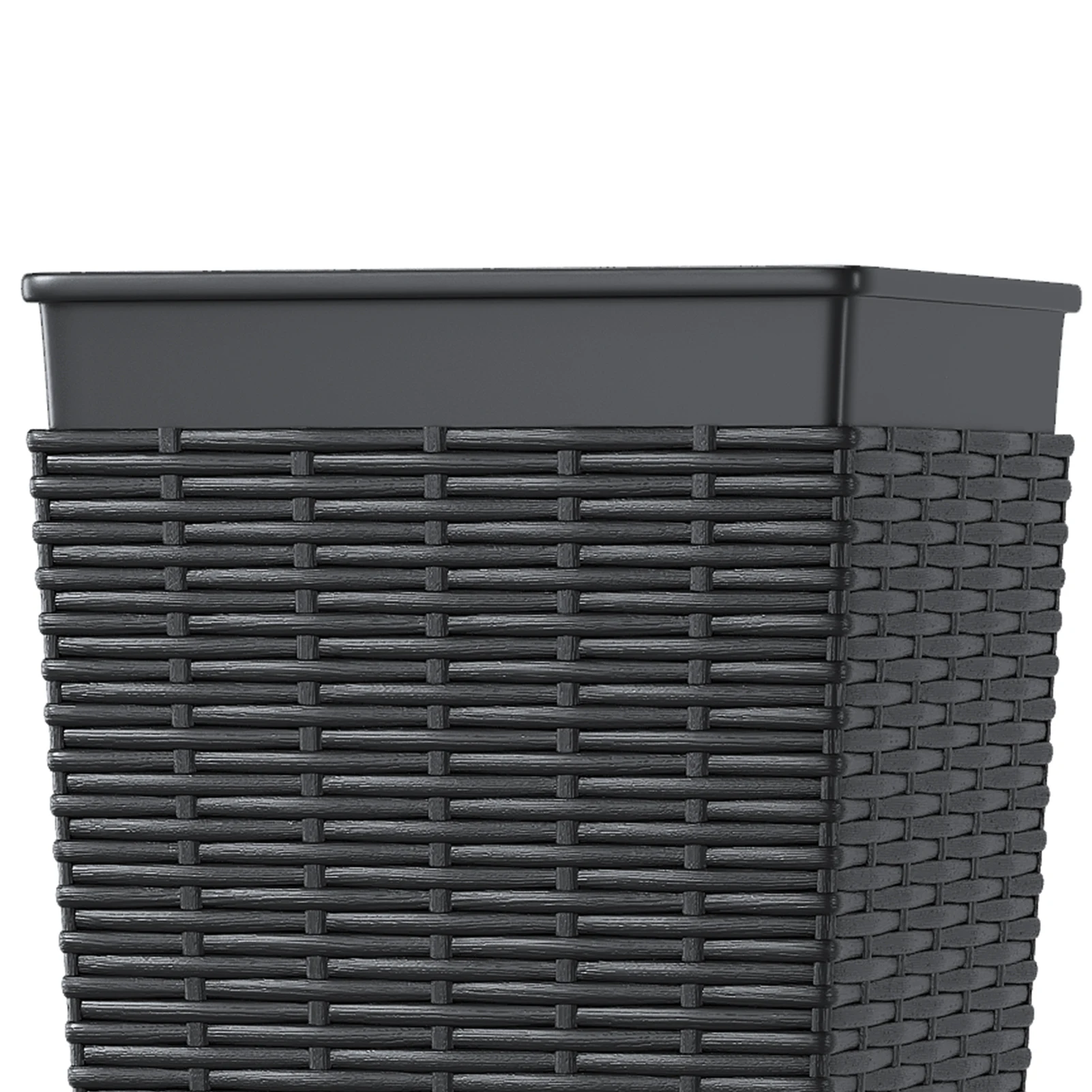 2PCS 32 Inch Tall Planter Resin Rattan Texture Modern Rectangular Tall Plant Pot with Removable Inner Pots Drainage Holes