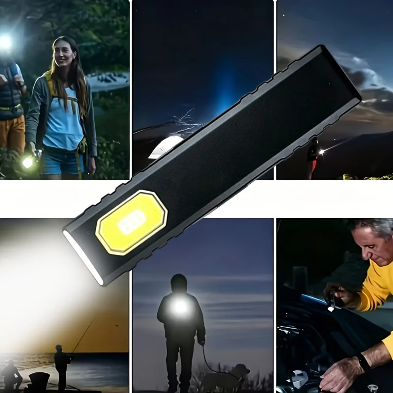 2-Pack Portable Magnetic Flashlights, 5 Lighting Modes, Hook And Magnetic Hands-Free Design, Compact, USB Rechargeable. Perfect for Camping, Hiking, Night And Emergency Use, Ideal Gift, Without Battery
