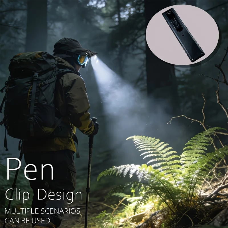 2-Pack Portable Magnetic Flashlights, 5 Lighting Modes, Hook And Magnetic Hands-Free Design, Compact, USB Rechargeable. Perfect for Camping, Hiking, Night And Emergency Use, Ideal Gift, Without Battery
