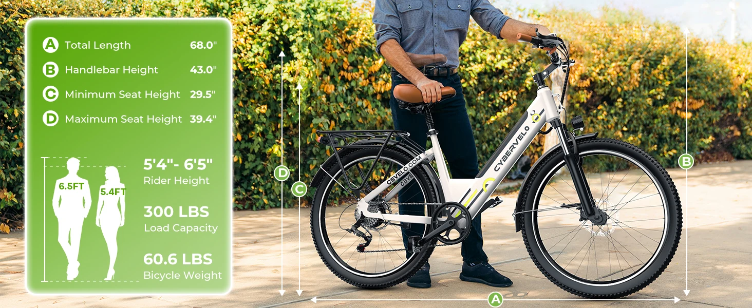 Cybervelo EK2 1000W Peak Electric Bike for Adults 26" 7-Speed Removable Battery Ebike Up to 80 Miles Range Commuter Electric Bicycle for Beach Snow Men Women
