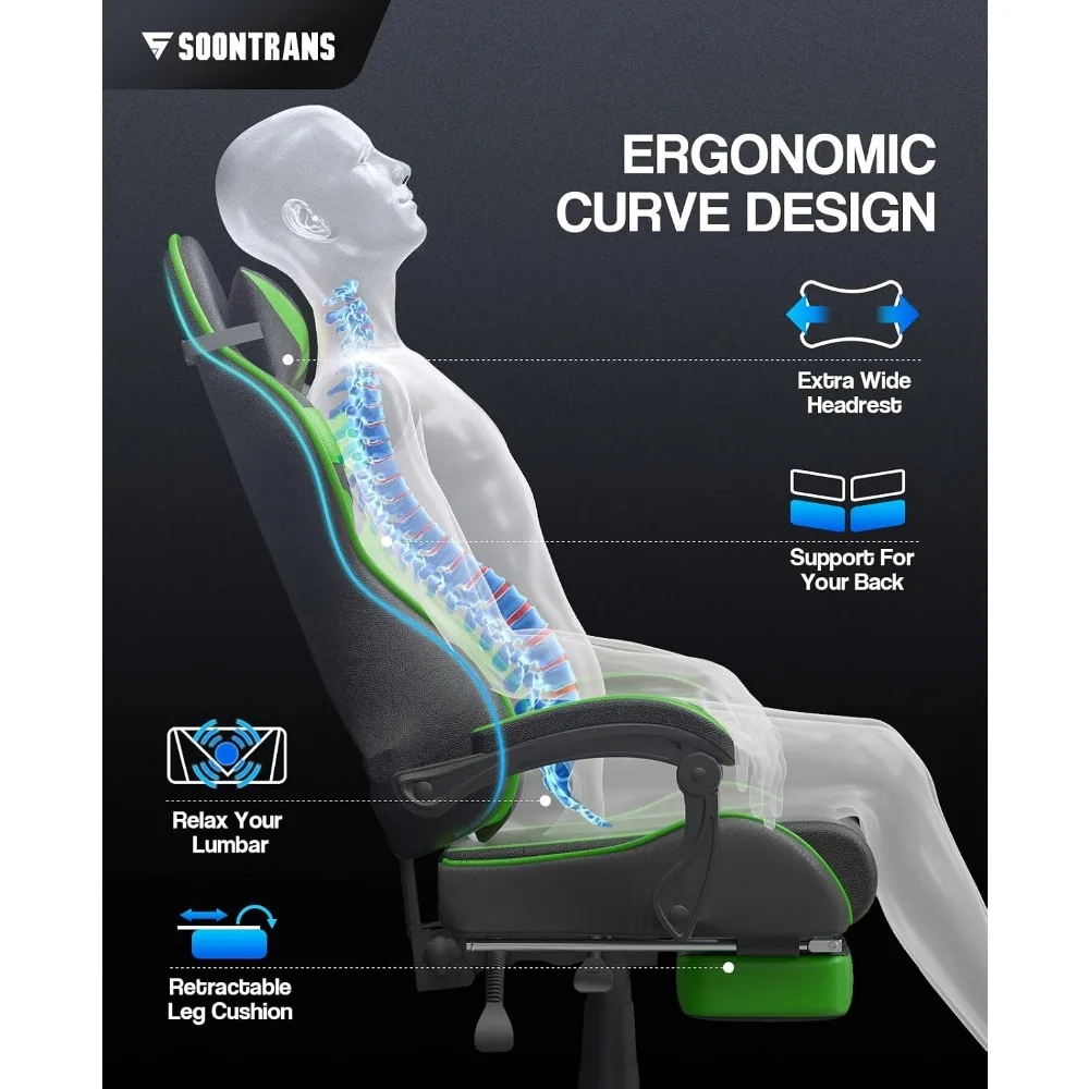 Ergonomic Gaming Chair with Footrest and Lumbar Support