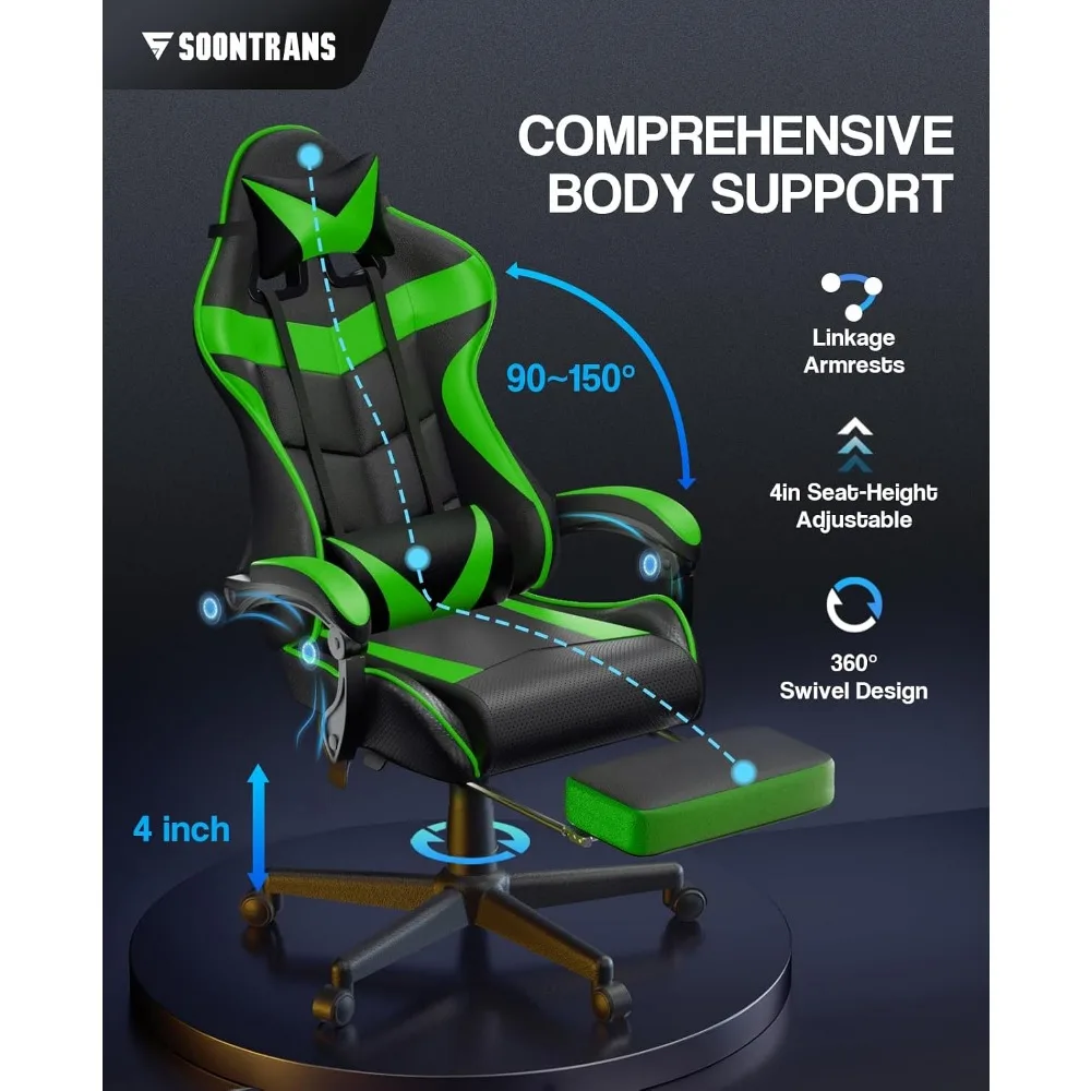 Ergonomic Gaming Chair with Footrest and Lumbar Support
